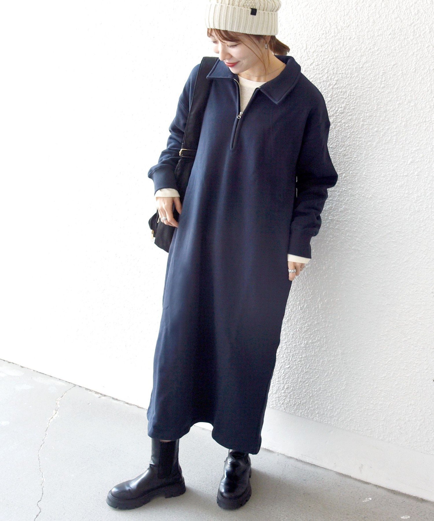 【シップス フォー ウィメン/SHIPS】のSHIPS any 洗濯機可能 USA コットン 裏起毛 ハーフジップ ワンピース インテリア・キッズ・メンズ・レディースファッション・服の通販 founy(ファニー) 　ファッション　Fashion　レディースファッション　Fashion for Women　ワンピース　Dresses　インナー　Innerwear　洗える　Machine Washable　ジップ　Zip, Zipper　スニーカー　Sneakers, Trainers　スリット　Slit, Slit Detail　タートルネック　Turtleneck, High Neck　トレンド　Trend, Trending Now　ポケット　Pocket, Pocket Detail　おすすめ　Recommended / Our Picks　2025年　2025　2025-2026秋冬・A/W　Autumn/Winter 2025–26 AW25–26　ネイビー|ID: prp329100004885920 ipo3291000000036475926