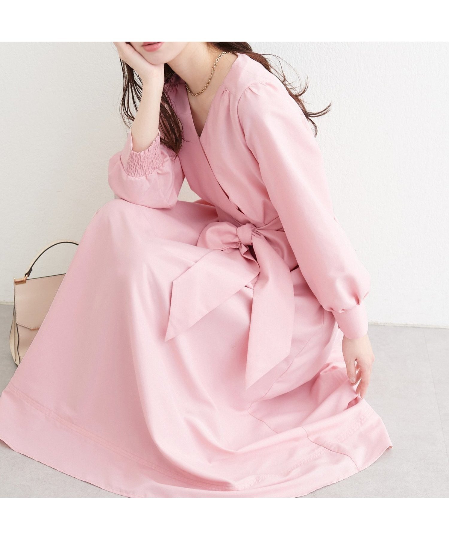 【ナチュラルクチュール/natural couture】のリボン付きカシュクールワンピース インテリア・キッズ・メンズ・レディースファッション・服の通販 founy(ファニー) 　ファッション　Fashion　レディースファッション　Fashion for Women　ワンピース　Dresses　インナー　Innerwear　春　Spring　カーディガン　Cardigan, Knitwear　ギャザー　Gathered, Ruffled　サンダル　Sandals, Summer Shoes　シューズ　Shoes, Footwear　ショート　Short, Short Length　ジャケット　Jacket, Outerwear　センター　Center, Center Line　デコルテ　Décolleté, Neckline　トレンド　Trend, Trending Now　バランス　Balance, Style Balance　ビスチェ　Bustier, Corset Top　フラット　Flat, Flat Shoes　フレア　Flare, Flared　ベスト　Vest, Waistcoat　ペチコート　Petticoat, Underskirt　ポケット　Pocket, Pocket Detail　リゾート　Resort, Vacation Style　リボン　Ribbon, Bow　再入荷　Restock / Back in Stock　おすすめ　Recommended / Our Picks　夏　Summer　エレガント 上品　Elegant　2026年　2026　ピンク|ID: prp329100004885923 ipo3291000000036476024