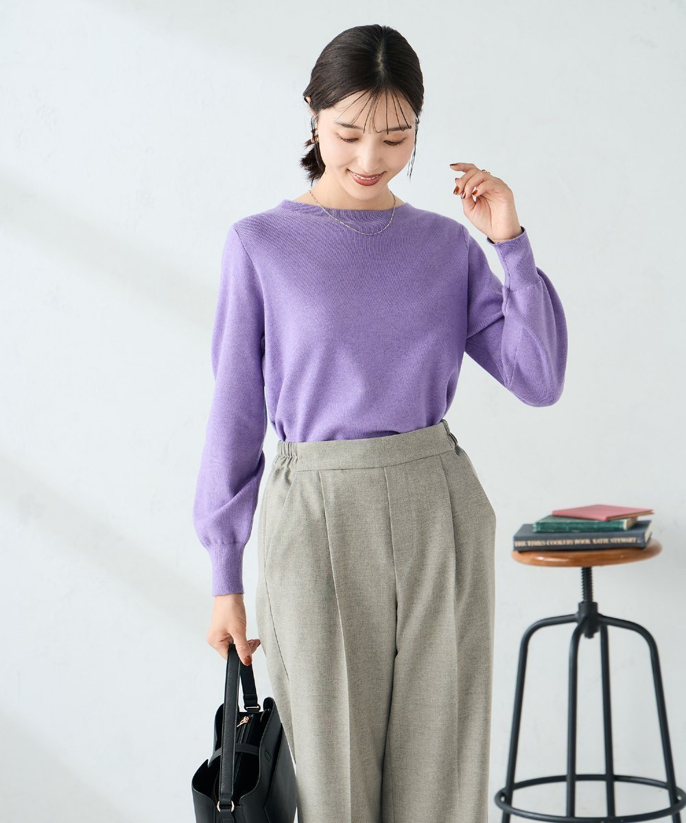 【アー ヴェー ヴェー/a.v.v】の【洗える】ボートネック美ラクるパフスリーブニット インテリア・キッズ・メンズ・レディースファッション・服の通販 founy(ファニー) 　ファッション　Fashion　レディースファッション　Fashion for Women　トップス・カットソー　Cut & Sew Tops　ニット　Knit Tops & Sweaters　アンサンブル　Ensemble Set　インナー　Innerwear　洗える　Machine Washable　カーディガン　Cardigan, Knitwear　ジャケット　Jacket, Outerwear　スリーブ　Sleeve, Long Sleeve / Short Sleeve　デコルテ　Décolleté, Neckline　トレンド　Trend, Trending Now　人気　Popular, Best Seller　長袖　Long Sleeve, Full Sleeve　ボトム　Bottoms, Lower Wear　再入荷　Restock / Back in Stock　ビジネス 仕事 通勤　Business / Work / Commuting　パープル|ID: prp329100004888133 ipo3291000000036503529