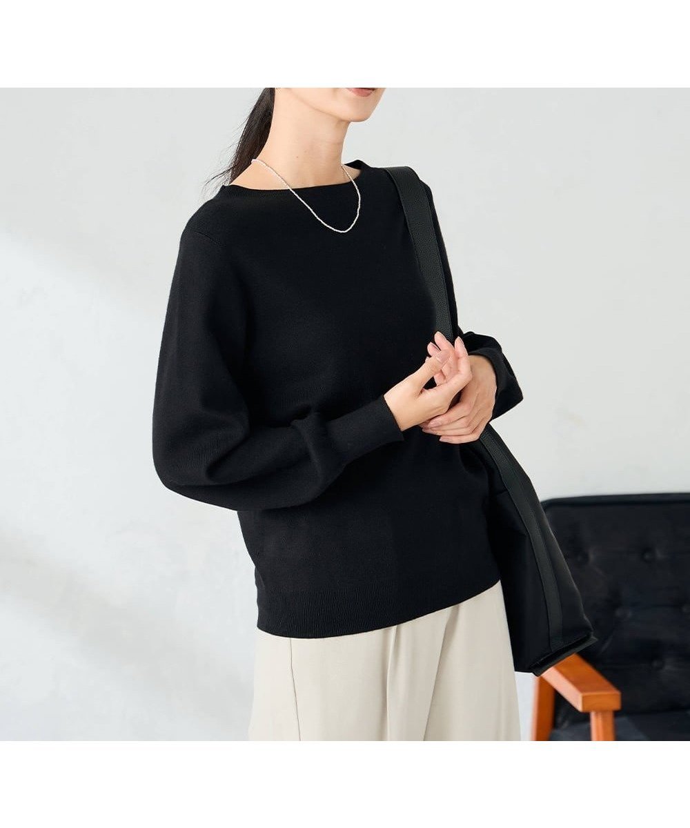 【アー ヴェー ヴェー/a.v.v】の【洗える】ボートネック美ラクるパフスリーブニット インテリア・キッズ・メンズ・レディースファッション・服の通販 founy(ファニー) 　ファッション　Fashion　レディースファッション　Fashion for Women　トップス・カットソー　Cut & Sew Tops　ニット　Knit Tops & Sweaters　アンサンブル　Ensemble Set　インナー　Innerwear　洗える　Machine Washable　カーディガン　Cardigan, Knitwear　ジャケット　Jacket, Outerwear　スリーブ　Sleeve, Long Sleeve / Short Sleeve　デコルテ　Décolleté, Neckline　トレンド　Trend, Trending Now　人気　Popular, Best Seller　長袖　Long Sleeve, Full Sleeve　ボトム　Bottoms, Lower Wear　再入荷　Restock / Back in Stock　ビジネス 仕事 通勤　Business / Work / Commuting　ブラック|ID: prp329100004888133 ipo3291000000036503537