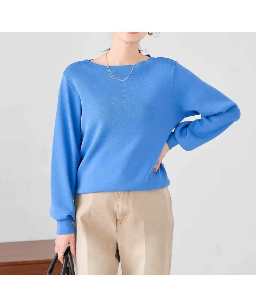 【アー ヴェー ヴェー/a.v.v】の【WEB限定/洗える/UVカット】ボートネックパフスリーブニット インテリア・キッズ・メンズ・レディースファッション・服の通販 founy(ファニー) 　ファッション　Fashion　レディースファッション　Fashion for Women　トップス・カットソー　Cut & Sew Tops　ニット　Knit Tops & Sweaters　アンサンブル　Ensemble Set　インナー　Innerwear　春　Spring　洗える　Machine Washable　秋　Autumn　カーディガン　Cardigan, Knitwear　シンプル　Simple, Minimal　ジャケット　Jacket, Outerwear　スリーブ　Sleeve, Long Sleeve / Short Sleeve　デコルテ　Décolleté, Neckline　トレンド　Trend, Trending Now　定番　Standard, Basic Item　バランス　Balance, Style Balance　ボトム　Bottoms, Lower Wear　ロング　Long, Long-Length　冬　Winter / This Winter　再入荷　Restock / Back in Stock　夏　Summer　エレガント 上品　Elegant　ビジネス 仕事 通勤　Business / Work / Commuting　ブルー|ID: prp329100004888136 ipo3291000000036503560