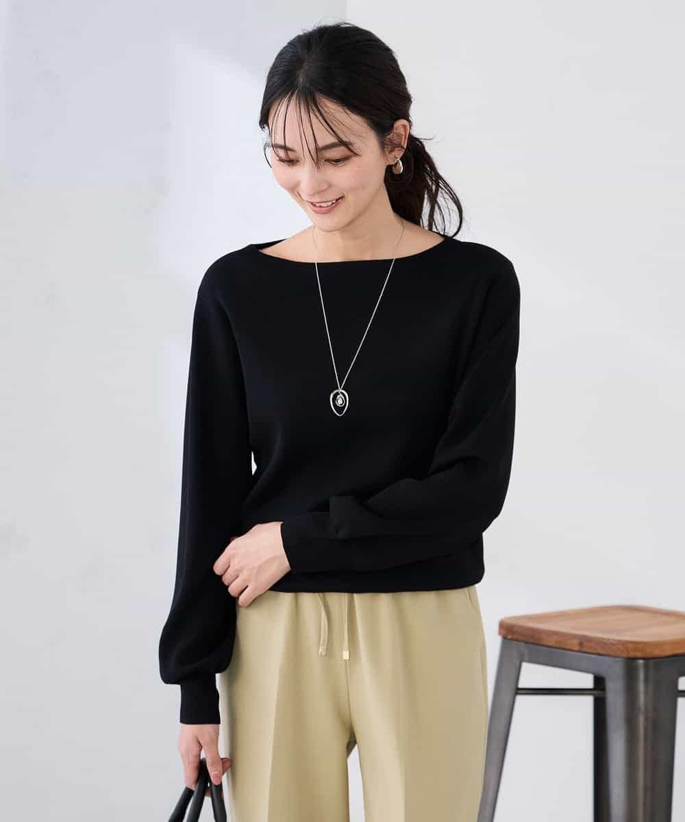 【アー ヴェー ヴェー/a.v.v】の【WEB限定/洗える/UVカット】ボートネックパフスリーブニット インテリア・キッズ・メンズ・レディースファッション・服の通販 founy(ファニー) 　ファッション　Fashion　レディースファッション　Fashion for Women　トップス・カットソー　Cut & Sew Tops　ニット　Knit Tops & Sweaters　アンサンブル　Ensemble Set　インナー　Innerwear　春　Spring　洗える　Machine Washable　秋　Autumn　カーディガン　Cardigan, Knitwear　シンプル　Simple, Minimal　ジャケット　Jacket, Outerwear　スリーブ　Sleeve, Long Sleeve / Short Sleeve　デコルテ　Décolleté, Neckline　トレンド　Trend, Trending Now　定番　Standard, Basic Item　バランス　Balance, Style Balance　ボトム　Bottoms, Lower Wear　ロング　Long, Long-Length　冬　Winter / This Winter　再入荷　Restock / Back in Stock　夏　Summer　エレガント 上品　Elegant　ビジネス 仕事 通勤　Business / Work / Commuting　ブラック|ID: prp329100004888136 ipo3291000000036503565