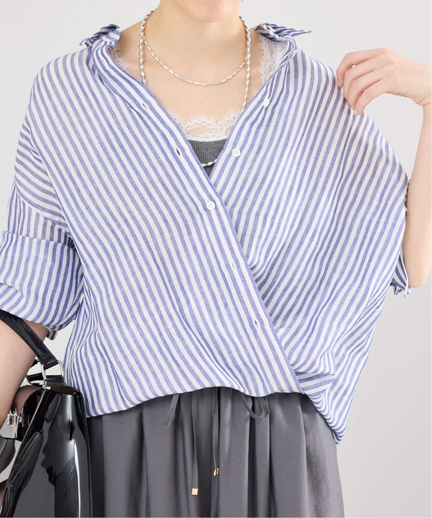 【イエナ/IENA】のラミーリヨセル2wayシャツ インテリア・キッズ・メンズ・レディースファッション・服の通販 founy(ファニー) 　ファッション　Fashion　レディースファッション　Fashion for Women　トップス・カットソー　Cut & Sew Tops　シャツ・ブラウス・オフィスカジュアル　Elegant Blouses & Button-Ups　2026年　2026　カシュクール　Wrap Design　定番　Standard, Basic Item　サックスブルー B|ID: prp329100004888140 ipo3291000000036503614