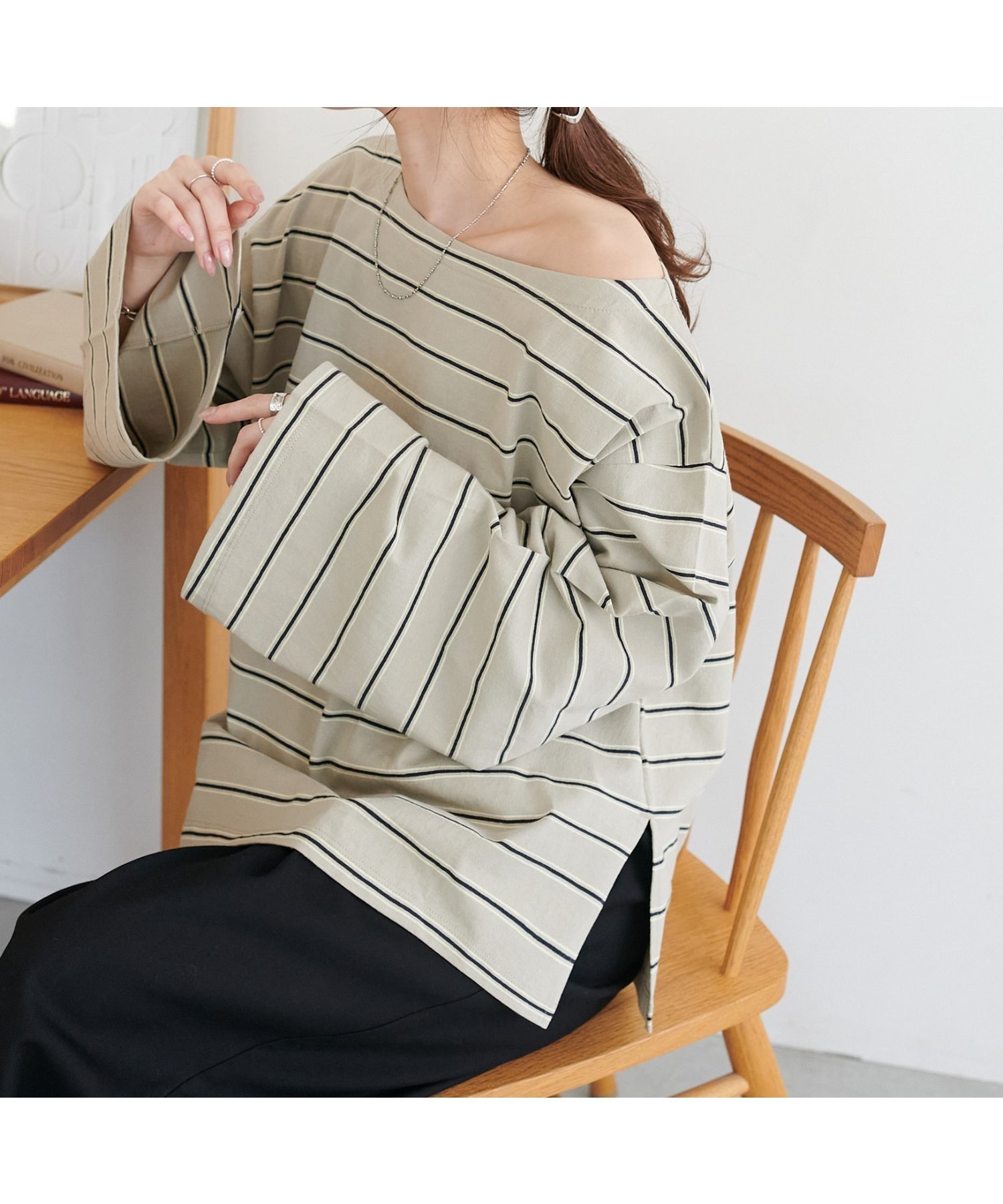 【ディスコート/Discoat】の2WAYワンショルボーダープルオーバー《WEB限定カラーあり》 インテリア・キッズ・メンズ・レディースファッション・服の通販 founy(ファニー) 　ファッション　Fashion　レディースファッション　Fashion for Women　トップス・カットソー　Cut & Sew Tops　カジュアルプルオーバー・ニットトップス　Pullovers & Knit Tops / Casual Pullovers　おすすめ　Recommended / Our Picks　シンプル　Simple, Minimal　ボーダー　Border, Stripe　ワイド　Wide, Wide Fit　ワンショル　One Shoulder, Asymmetrical　ベージュ|ID: prp329100004888151 ipo3291000000036503748