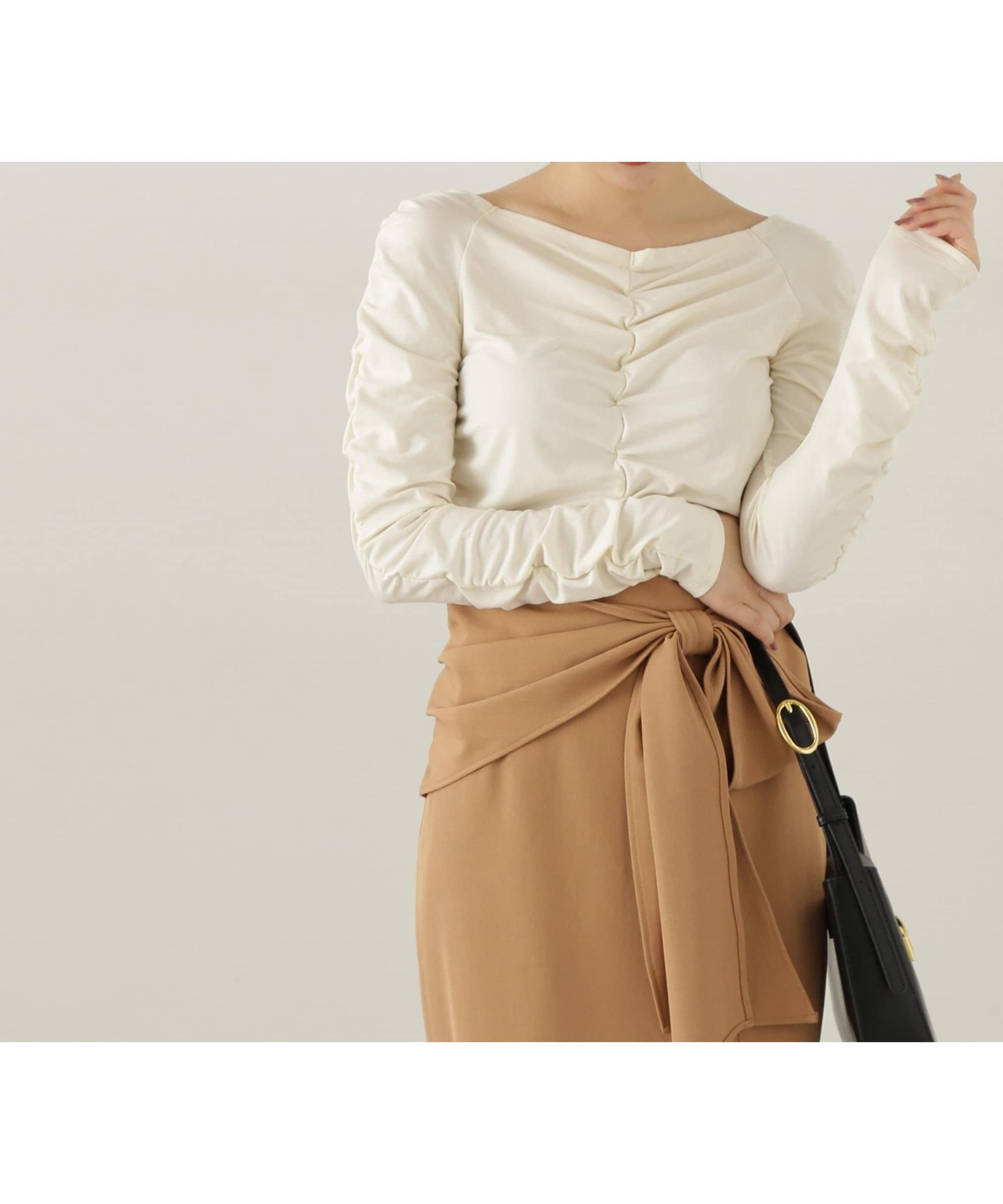 【プロポーション ボディドレッシング/PROPORTION BODY DRESSING】のシャーリングロングT 人気、トレンドファッション・服の通販 founy(ファニー) 　ファッション　Fashion　レディースファッション　Fashion for Women　カットソー　Cut and Sewn Top　シャーリング　Shirring, Ruched　ロング　Long, Long-Length　 other-1|ID: prp329100004888194 ipo3291000000036504086