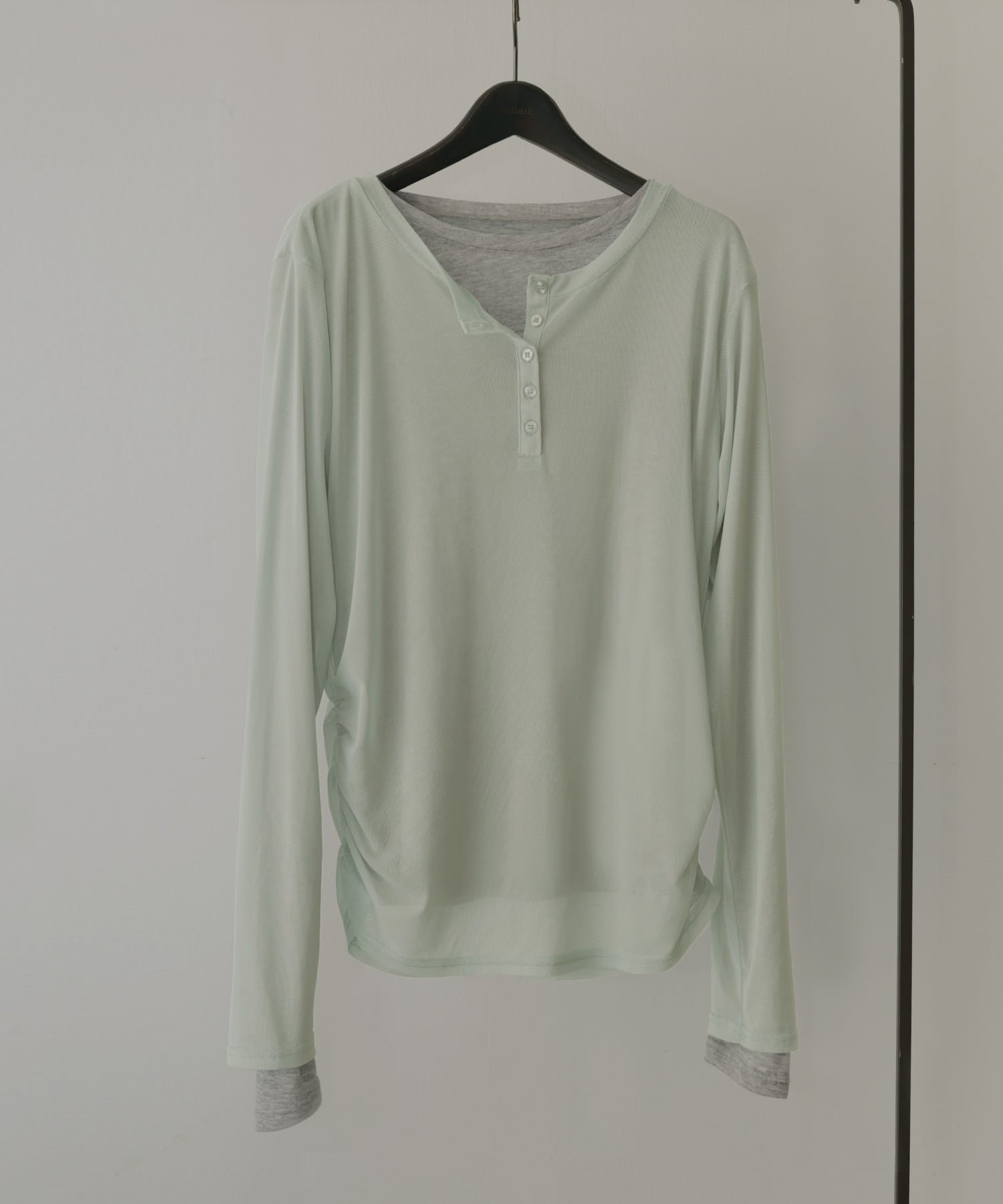 【ヘラム/hellam】のシアーヘンリーレイヤードトップス インテリア・キッズ・メンズ・レディースファッション・服の通販 founy(ファニー) 　ファッション　Fashion　レディースファッション　Fashion for Women　トップス・カットソー　Cut & Sew Tops　ミント|ID: prp329100004888202 ipo3291000000036504146