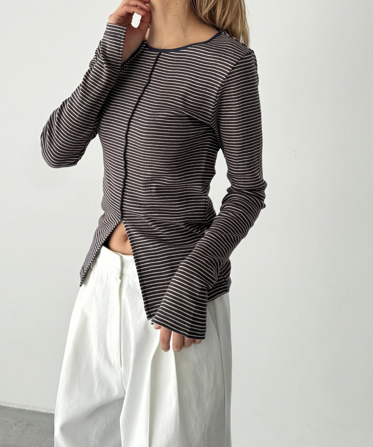 【キャナルジーン/CANAL JEAN】のMiller パネルリブスリットプルオーバー 人気、トレンドファッション・服の通販 founy(ファニー) ファッション Fashion レディースファッション Fashion for Women トップス・カットソー Cut & Sew Tops カジュアルプルオーバー・ニットトップス Pullovers & Knit Tops / Casual Pullovers おすすめ Recommended / Our Picks インナー Innerwear スラックス Slacks, Dress Pants スリット Slit, Slit Detail デニム Denim, Jeans Material ボトム Bottoms, Lower Wear other-1|ID: prp329100004888209 ipo3291000000036504198