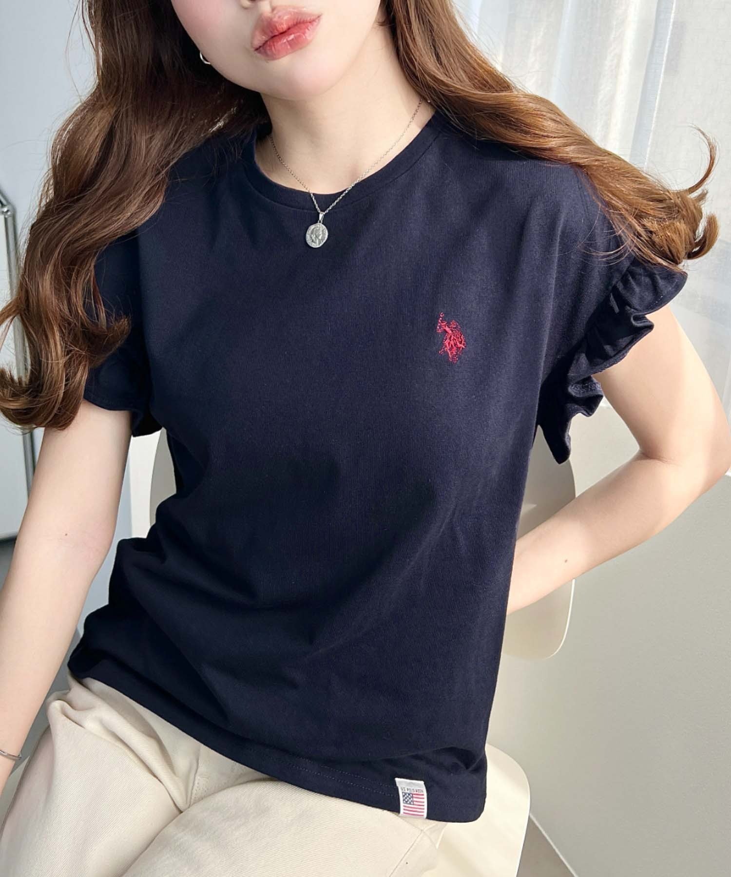 【モーメントプラス/moment+ / MEN】のU.S.POLO ASSNワンポイント刺繍ショルダーフリルTシャツ インテリア・キッズ・メンズ・レディースファッション・服の通販 founy(ファニー) 　ファッション　Fashion　メンズファッション　Fashion for Men　インナー　Innerwear　厚底　Platform Shoes　ガーリー　Girly, Feminine Style　コンパクト　Compact, Small Size　ショルダー　Shoulder, Shoulder Strap　シンプル　Simple, Minimal　スニーカー　Sneakers, Trainers　スリーブ　Sleeve, Long Sleeve / Short Sleeve　デニム　Denim, Jeans Material　トレンド　Trend, Trending Now　バランス　Balance, Style Balance　ビスチェ　Bustier, Corset Top　フリル　Frill, Ruffle　フレンチ　French, French Style　ベーシック　Basic, Essential　ボトム　Bottoms, Lower Wear　半袖　Short Sleeve, Half Sleeve　ワンポイント　One Point, Statement Accent　再入荷　Restock / Back in Stock　プチプライス・低価格　Affordable / Budget Price　ネイビー|ID: prp329100004888227 ipo3291000000036504339
