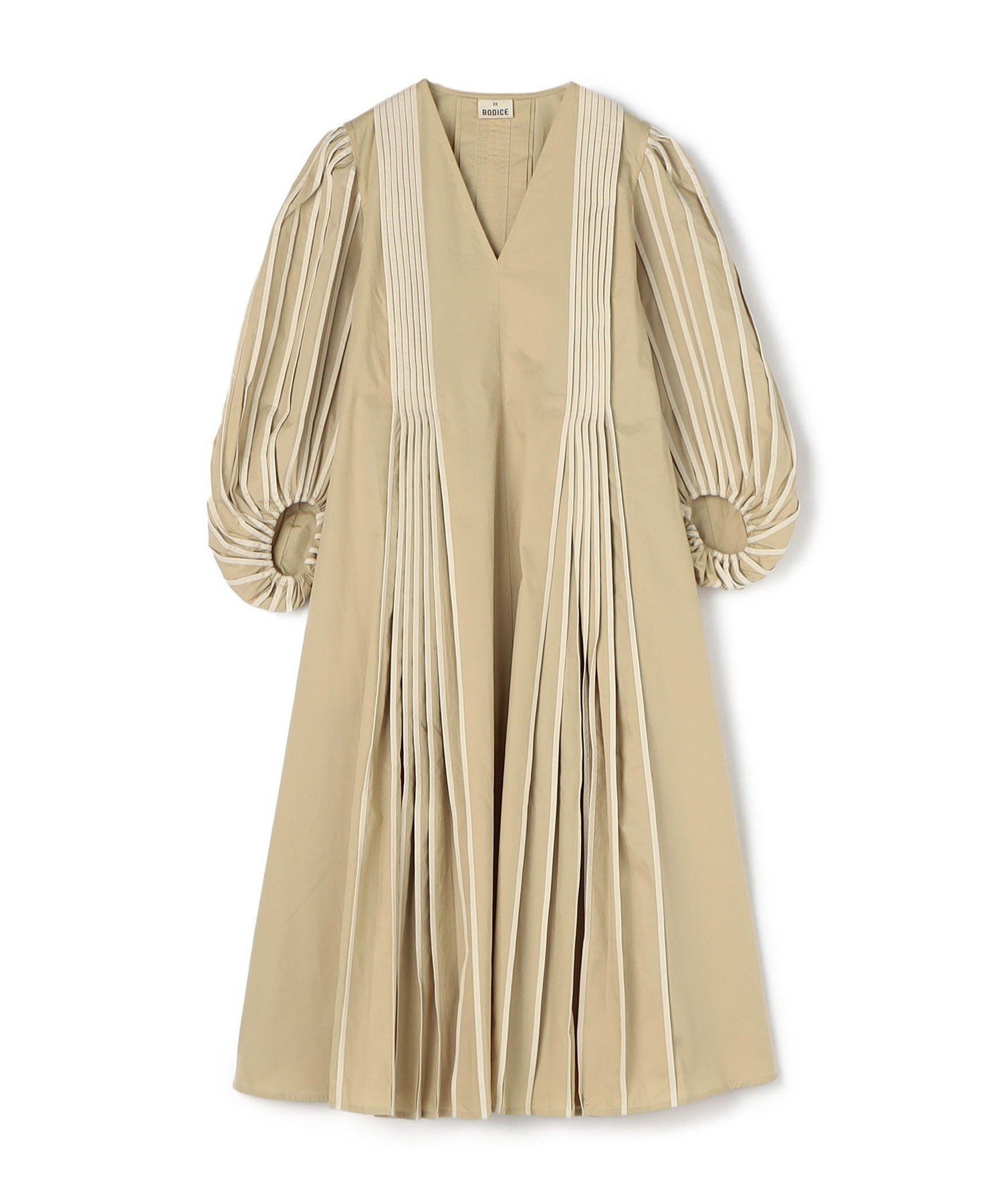 【トゥモローランド/TOMORROWLAND】のBODICE STUDIO V neck midi Vネックドレス インテリア・キッズ・メンズ・レディースファッション・服の通販 founy(ファニー) 　ファッション　Fashion　レディースファッション　Fashion for Women　トップス・カットソー　Cut & Sew Tops　Vネックトップス　V-Neck Tops / V-Cut Neckline Shirts　ワンピース　Dresses　フォーマル・パーティードレス・結婚式用ドレス　Elegant & Casual Dresses　インド　Indian Textile　コレクション　Collection, Seasonal Line　ドレス　Dress, One-Piece　バランス　Balance, Style Balance　フォルム　Silhouette, Form　プリーツ　Pleats, Pleated　42 ライトベージュ系|ID: prp329100004888247 ipo3291000000036504501