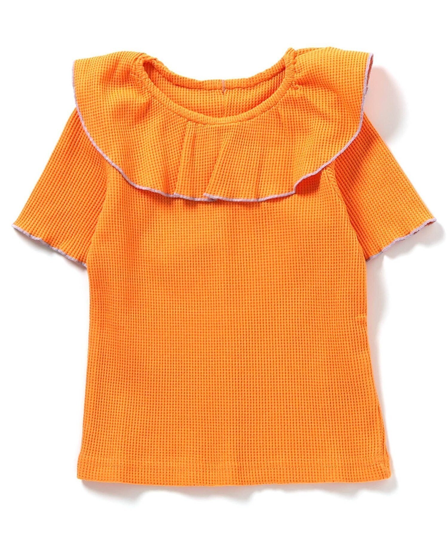 【エフオー オンラインストア/F.O.Online Store / KIDS】のWEB限定 ワッフルフリル衿Tシャツ インテリア・キッズ・メンズ・レディースファッション・服の通販 founy(ファニー) 　ファッション　Fashion　キッズファッション　Fashion for Kids　フリル　Frill, Ruffle　ワッフル　Waffle, Waffle Knit　半袖　Short Sleeve, Half Sleeve　オレンジ|ID: prp329100004889053 ipo3291000000036520894