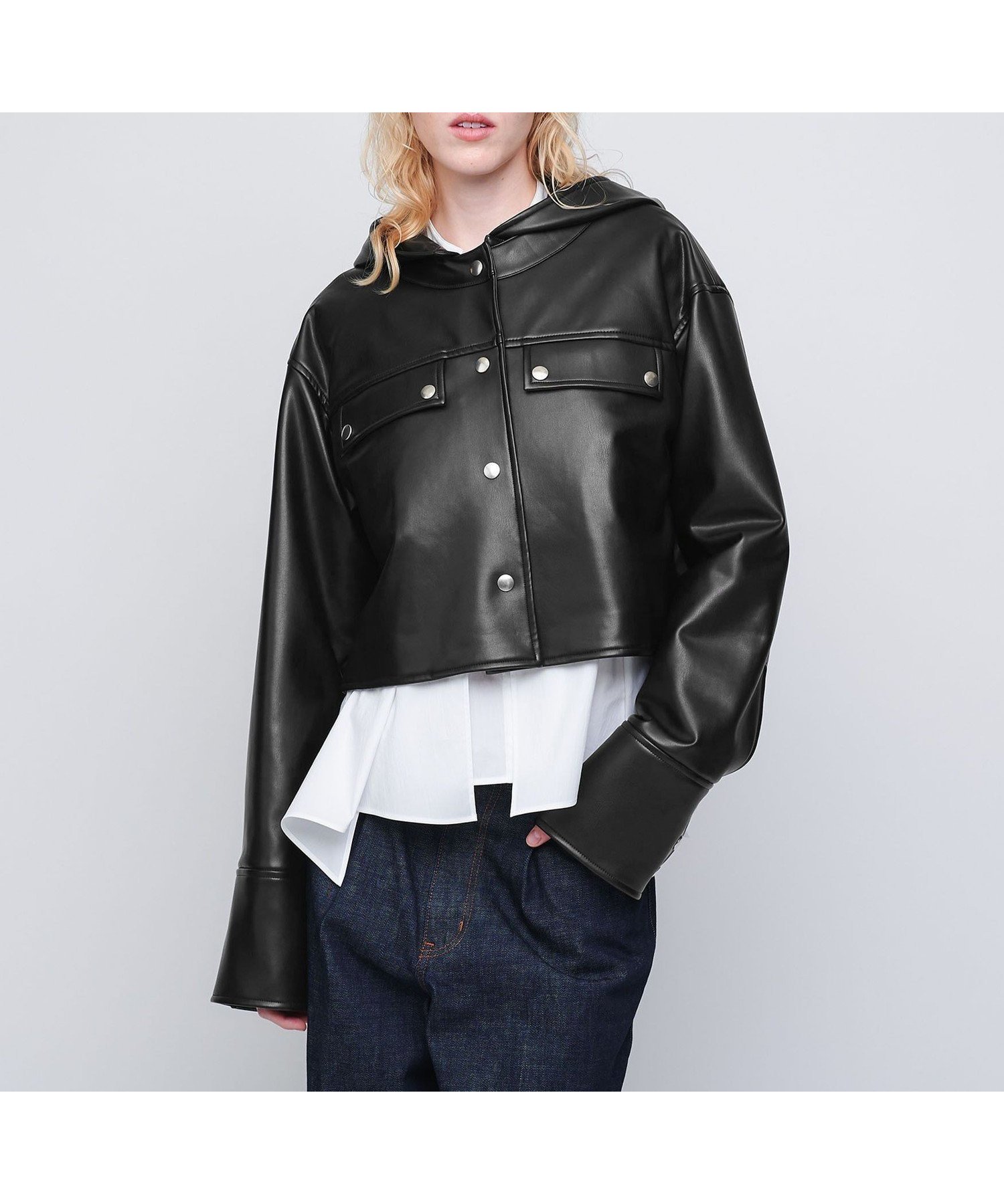 【ユナイテッドアローズ/UNITED ARROWS】のAEWEN MATOPH レザーライク フード ブルゾン インテリア・キッズ・メンズ・レディースファッション・服の通販 founy(ファニー) 　ファッション　Fashion　レディースファッション　Fashion for Women　アウター　Coat / Outerwear Collection　ブルゾンジャケット・スポーティアウター　Blouson Jackets　ショート　Short, Short Length　シンプル　Simple, Minimal　ドット　Polka Dot, Dot Pattern　バランス　Balance, Style Balance　フラップ　Flap, Flap Pocket　ブルゾン　Blouson, Bomber Jacket　ボトム　Bottoms, Lower Wear　ポケット　Pocket, Pocket Detail　アウトレット　Outlet / Clearance　BLACK|ID: prp329100004889066 ipo3291000000036521181