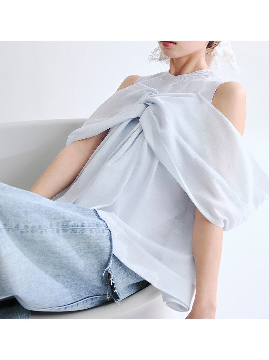 【フレイ アイディー/FRAY I.D】のニットコンビペプラムトップス インテリア・キッズ・メンズ・レディースファッション・服の通販 founy(ファニー) 　ファッション　Fashion　レディースファッション　Fashion for Women　トップス・カットソー　Cut & Sew Tops　ニット　Knit Tops & Sweaters　エアリー　Airy Texture　シアー　Sheer, See-Through　スマート　Smart, Elegant　ツイスト　Tweed, Tweed Fabric　ドッキング　Docking, Mixed Material　ドット　Polka Dot, Dot Pattern　フィット　Fit, Slim Fit　プリント　Print, Printed Pattern　ペプラム　Peplum, Flared Hem　リボン　Ribbon, Bow　LBLU[081]|ID: prp329100004889074 ipo3291000000036521390