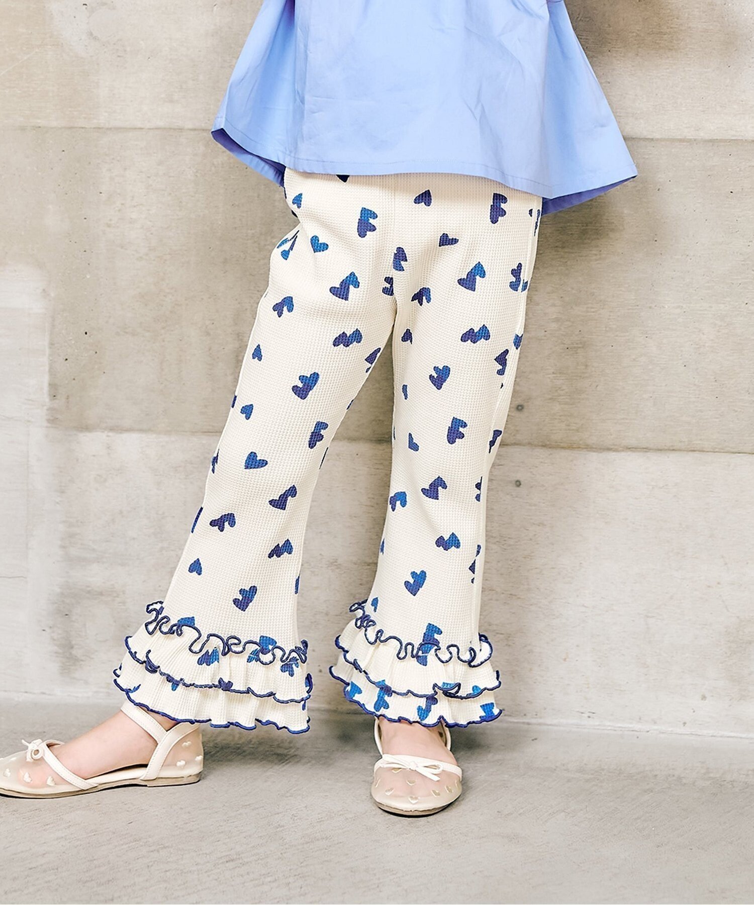 【エフオー オンラインストア/F.O.Online Store / KIDS】のWEB限定 ワッフルフリルレギンス 10分丈 インテリア・キッズ・メンズ・レディースファッション・服の通販 founy(ファニー) 　ファッション　Fashion　キッズファッション　Fashion for Kids　プリント　Print, Printed Pattern　レギンス　Leggings, Stretch Pants　ブルー|ID: prp329100004889944 ipo3291000000036539938
