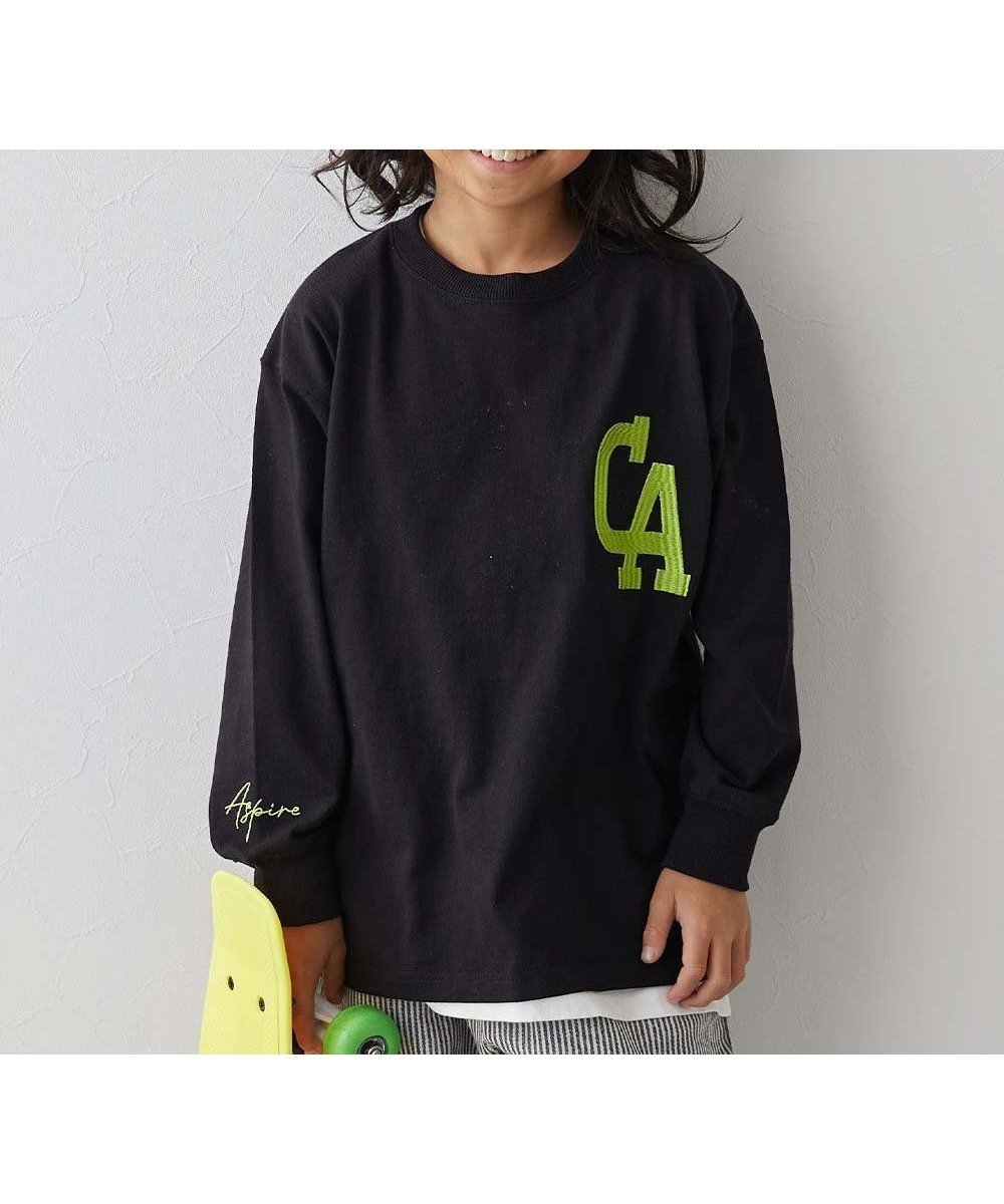 【デビロック/devirock / KIDS】の綿100% お洗濯してもよれにくい ビッグシルエット袖リブ ワンポイント刺繍 26SS インテリア・キッズ・メンズ・レディースファッション・服の通販 founy(ファニー) 　ファッション　Fashion　キッズファッション　Fashion for Kids　インナー　Innerwear　トレンド　Trend, Trending Now　ビッグ　Big, Oversized　リラックス　Relax, Relaxed Fit　ロング　Long, Long-Length　ワンポイント　One Point, Statement Accent　おすすめ　Recommended / Our Picks　2026年　2026　001-CA-ブラック|ID: prp329100004889995 ipo3291000000036540083