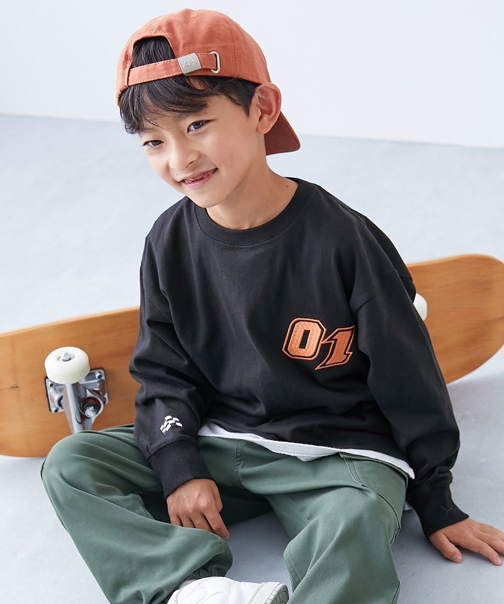 【デビロック/devirock / KIDS】の綿100% お洗濯してもよれにくい ビッグシルエット袖リブ ワンポイント刺繍 26SS インテリア・キッズ・メンズ・レディースファッション・服の通販 founy(ファニー) 　ファッション　Fashion　キッズファッション　Fashion for Kids　インナー　Innerwear　トレンド　Trend, Trending Now　ビッグ　Big, Oversized　リラックス　Relax, Relaxed Fit　ロング　Long, Long-Length　ワンポイント　One Point, Statement Accent　おすすめ　Recommended / Our Picks　2026年　2026　041-ロゴ3-ブラック|ID: prp329100004889995 ipo3291000000036540109