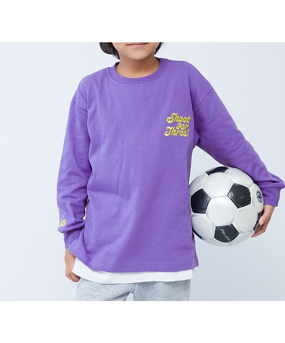 【デビロック/devirock / KIDS】の綿100% お洗濯してもよれにくい ビッグシルエット袖リブ ワンポイント刺繍 26SS インテリア・キッズ・メンズ・レディースファッション・服の通販 founy(ファニー) 　ファッション　Fashion　キッズファッション　Fashion for Kids　インナー　Innerwear　トレンド　Trend, Trending Now　ビッグ　Big, Oversized　リラックス　Relax, Relaxed Fit　ロング　Long, Long-Length　ワンポイント　One Point, Statement Accent　おすすめ　Recommended / Our Picks　2026年　2026　030-ロゴ2-バイオレット|ID: prp329100004889995 ipo3291000000036540112