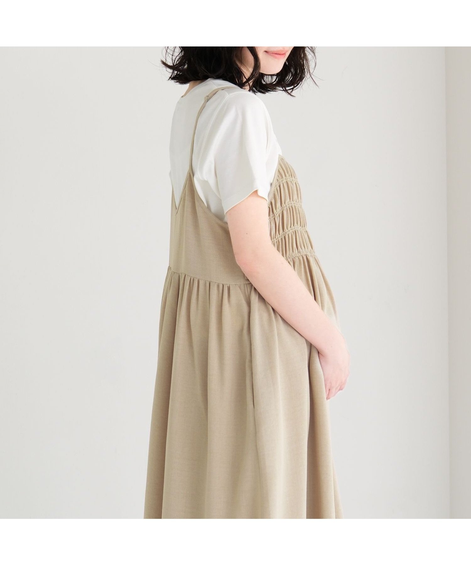 【レプシィム ローリーズファーム/LEPSIM LOWRYS FARM】の《リネンライクドライシリーズ》【産前・産後対応】マタニティ/2WAYキャミワンピース インテリア・キッズ・メンズ・レディースファッション・服の通販 founy(ファニー) ファッション Fashion キッズファッション Fashion for Kids ワンピース Dresses キャミワンピース Cami Dress, Slip Dress ギャザー Gathered, Ruffled 半袖 Short Sleeve, Half Sleeve 夏 Summer ベージュ52|ID: prp329100004890219 ipo3291000000036543589