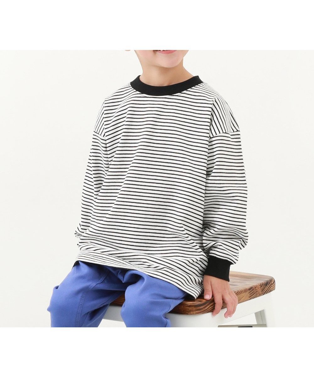 【デビロック/devirock / KIDS】の綿100% お洗濯してもよれにくい ビッグシルエット 袖リブ ボーダー 長袖Tシャツ 26SS インテリア・キッズ・メンズ・レディースファッション・服の通販 founy(ファニー) 　ファッション　Fashion　キッズファッション　Fashion for Kids　インナー　Innerwear　トレンド　Trend, Trending Now　人気　Popular, Best Seller　長袖　Long Sleeve, Full Sleeve　ビッグ　Big, Oversized　ボーダー　Border, Stripe　リラックス　Relax, Relaxed Fit　ロング　Long, Long-Length　おすすめ　Recommended / Our Picks　2026年　2026　002-ホワイト|ID: prp329100004892016 ipo3291000000036567223
