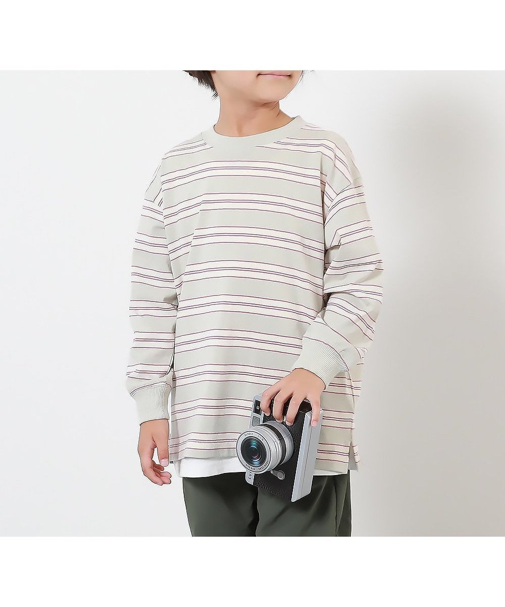 【デビロック/devirock / KIDS】の綿100% お洗濯してもよれにくい ビッグシルエット 袖リブ ボーダー 長袖Tシャツ 26SS インテリア・キッズ・メンズ・レディースファッション・服の通販 founy(ファニー) 　ファッション　Fashion　キッズファッション　Fashion for Kids　インナー　Innerwear　トレンド　Trend, Trending Now　人気　Popular, Best Seller　長袖　Long Sleeve, Full Sleeve　ビッグ　Big, Oversized　ボーダー　Border, Stripe　リラックス　Relax, Relaxed Fit　ロング　Long, Long-Length　おすすめ　Recommended / Our Picks　2026年　2026　009-アイボリー-エンジ|ID: prp329100004892016 ipo3291000000036567228