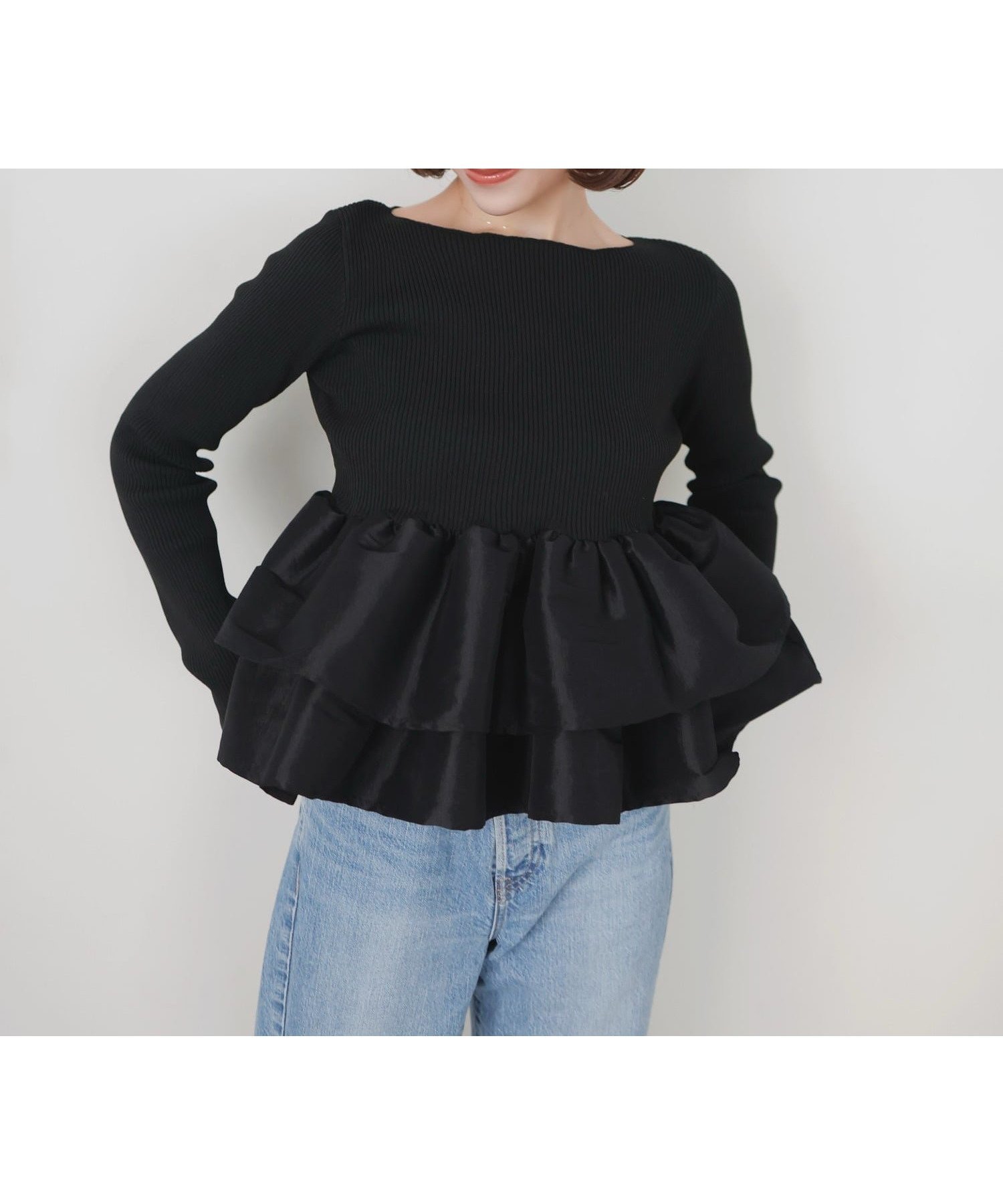 【リアン/Lian】の【mayu * LIAN】シャイニーフリルニット インテリア・キッズ・メンズ・レディースファッション・服の通販 founy(ファニー) 　ファッション　Fashion　レディースファッション　Fashion for Women　トップス・カットソー　Cut & Sew Tops　ニット　Knit Tops & Sweaters　フリル　Frill, Ruffle　ブラック|ID: prp329100004892080 ipo3291000000036567671