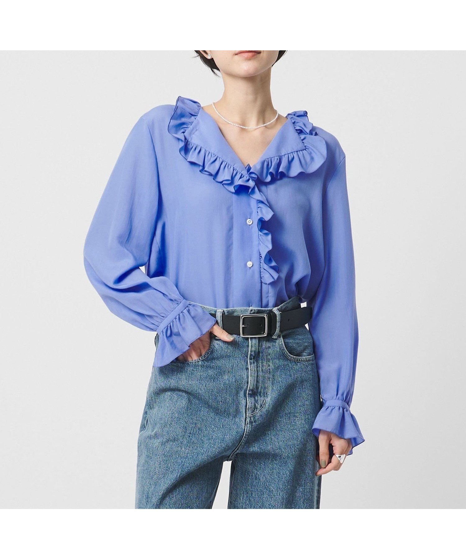 【ユナイテッドアローズ/UNITED ARROWS】のフリルカラー 2WAY ブラウス -ウォッシャブル- インテリア・キッズ・メンズ・レディースファッション・服の通販 founy(ファニー) 　ファッション　Fashion　レディースファッション　Fashion for Women　トップス・カットソー　Cut & Sew Tops　シャツ・ブラウス・オフィスカジュアル　Elegant Blouses & Button-Ups　インナー　Innerwear　ウォッシャブル　Machine Washable　カフス　Cuff Design　ジャケット　Jacket, Outerwear　ストライプ　Stripe, Striped Pattern　スラックス　Slacks, Dress Pants　ドレープ　Drape, Draping Fabric　フリル　Frill, Ruffle　ラッフル　Ruffle, Frill　おすすめ　Recommended / Our Picks　エレガント 上品　Elegant　LT.BLUE|ID: prp329100004892179 ipo3291000000036568457