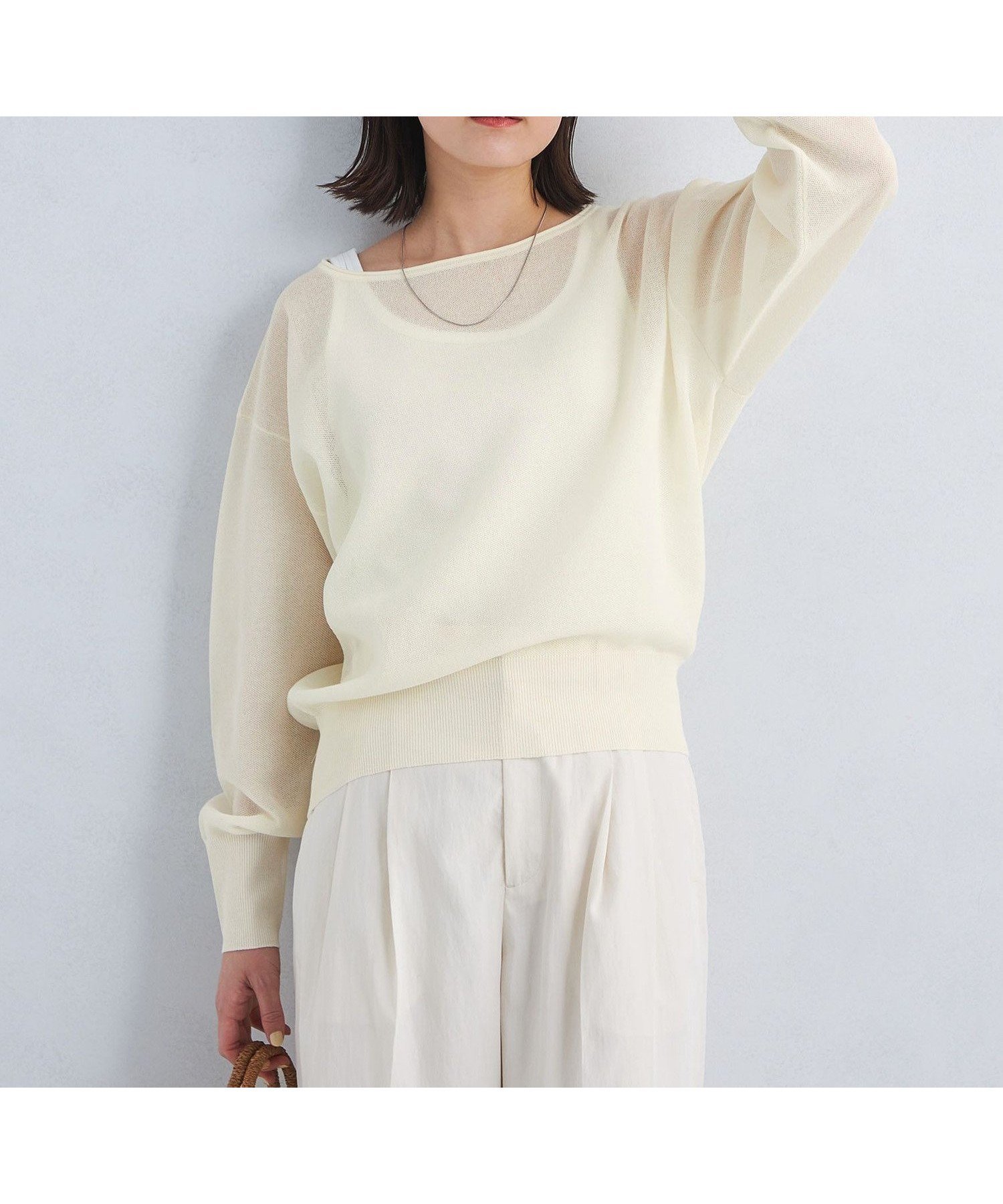 【ユナイテッドアローズ/UNITED ARROWS】のパフ シアー ニット プルオーバー -ウォッシャブル- インテリア・キッズ・メンズ・レディースファッション・服の通販 founy(ファニー) 　ファッション　Fashion　レディースファッション　Fashion for Women　トップス・カットソー　Cut & Sew Tops　ニット　Knit Tops & Sweaters　カジュアルプルオーバー・ニットトップス　Pullovers & Knit Tops / Casual Pullovers　インナー　Innerwear　ウォッシャブル　Machine Washable　春　Spring　カーディガン　Cardigan, Knitwear　シアー　Sheer, See-Through　スラックス　Slacks, Dress Pants　フォルム　Silhouette, Form　ボトム　Bottoms, Lower Wear　ボーダー　Border, Stripe　リラックス　Relax, Relaxed Fit　アウトレット　Outlet / Clearance　おすすめ　Recommended / Our Picks　夏　Summer　エレガント 上品　Elegant　OFF WHITE|ID: prp329100004892262 ipo3291000000036569145