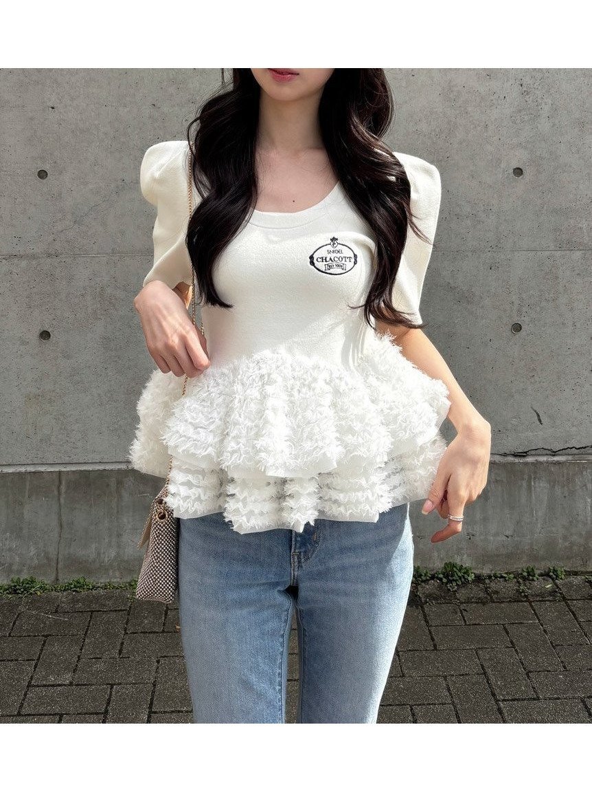 【スナイデル/SNIDEL】の【Chacott】コラボペプラムニットプルオーバー インテリア・キッズ・メンズ・レディースファッション・服の通販 founy(ファニー) 　ファッション　Fashion　レディースファッション　Fashion for Women　トップス・カットソー　Cut & Sew Tops　ニット　Knit Tops & Sweaters　カジュアルプルオーバー・ニットトップス　Pullovers & Knit Tops / Casual Pullovers　おすすめ　Recommended / Our Picks　イエロー　Yellow　ウェーブ　Wavy Pattern　スマート　Smart, Elegant　チュール　Tulip, Tulip Motif　ドッキング　Docking, Mixed Material　バレエ　Ballet, Ballet Style　ペプラム　Peplum, Flared Hem　ボーダー　Border, Stripe　WHT[001]|ID: prp329100004892669 ipo3291000000036572264