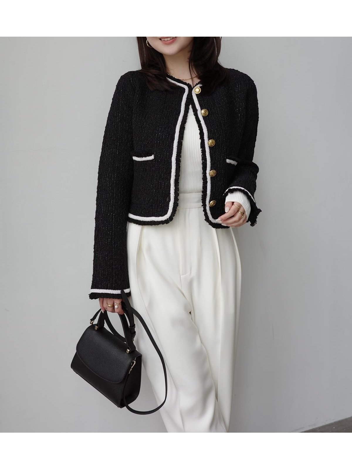 【アニュアンス/anuans】のクラシカルノーカラーニットジャケット インテリア・キッズ・メンズ・レディースファッション・服の通販 founy(ファニー) 　ファッション　Fashion　レディースファッション　Fashion for Women　アウター　Coat / Outerwear Collection　レディースジャケット・軽アウター　Jackets　クラシカル　Classical, Vintage-Inspired　フリンジ　Fringe, Tassel　ブレード　Braid, Decorative Trim　エレガント 上品　Elegant　再入荷　Restock / Back in Stock　BLACK|ID: prp329100004892791 ipo3291000000036573287