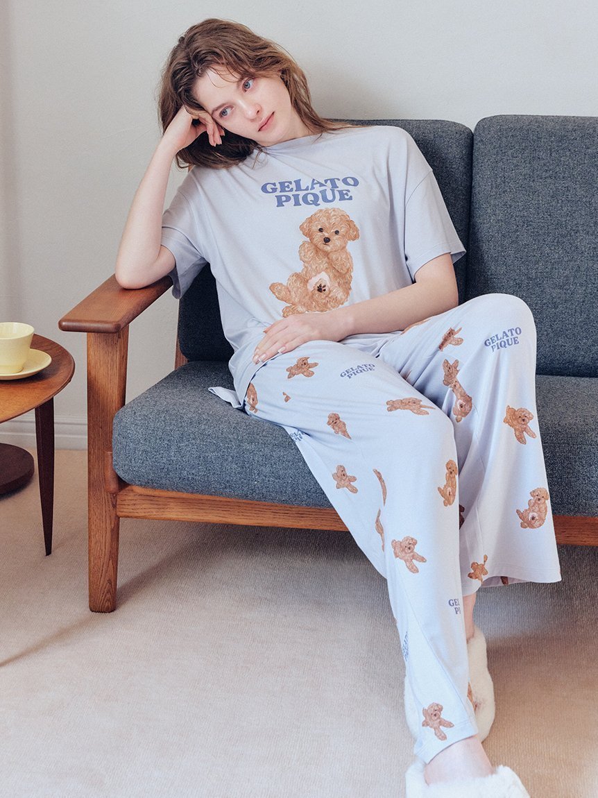 【ジェラート ピケ/gelato pique】のドッグ柄ロングパンツ インテリア・キッズ・メンズ・レディースファッション・服の通販 founy(ファニー) 　ファッション　Fashion　レディースファッション　Fashion for Women　パンツ　Pants & Trousers　春　Spring　ストレート　Straight, Straight Cut　スマート　Smart, Elegant　とろみ　Fluid, Flowy Fabric　なめらか　Smooth, Silky Texture　プリント　Print, Printed Pattern　ベーシック　Basic, Essential　ポケット　Pocket, Pocket Detail　ロング　Long, Long-Length　BLU[086]|ID: prp329100004892979 ipo3291000000036574805