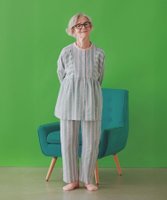 【キッドブルー/KID BLUE】のオーガニックコットンからみ織り 長袖パジャマ 人気、トレンドファッション・服の通販 founy(ファニー) ファッション Fashion レディースファッション Fashion for Women トップス・カットソー Cut & Sew Tops ストライプ Stripe, Striped Pattern パジャマ Pajamas, Sleepwear ラベンダー Lavender 長袖 Long Sleeve, Full Sleeve |ID:prp329100004893464