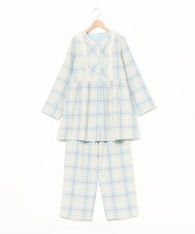 【キッドブルー/KID BLUE】のトリプルガーゼオンブレーチェック 長袖パジャマ 人気、トレンドファッション・服の通販 founy(ファニー) ファッション Fashion レディースファッション Fashion for Women トップス・カットソー Cut & Sew Tops チェック Check, Plaid, Tartan パジャマ Pajamas, Sleepwear プリント Print, Printed Pattern レース Lace, Lace Fabric 定番 Standard, Basic Item A/W・秋冬 Autumn/Winter 長袖 Long Sleeve, Full Sleeve |ID:prp329100004893469