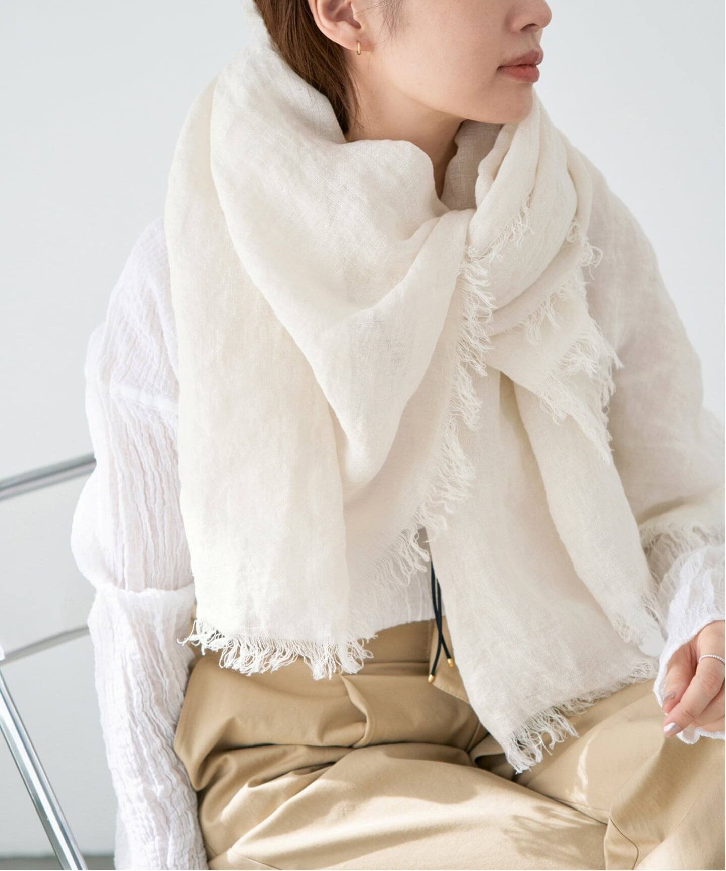 【イエナ/IENA】のASAUCE MELER/アソースメレ フランダースサン リネンガーゼ インテリア・キッズ・メンズ・レディースファッション・服の通販 founy(ファニー) 　ファッション　Fashion　レディースファッション　Fashion for Women　エレガント 上品　Elegant　軽量　Lightweight, Ultra Light　サマー　Summer, Summer Style　ストール　Stole, Wrap　人気　Popular, Best Seller　バランス　Balance, Style Balance　別注　Limited Edition, Custom Order　リネン　Linen, Linen Fabric　夏　Summer　ホワイト|ID: prp329100004893555 ipo3291000000036579730