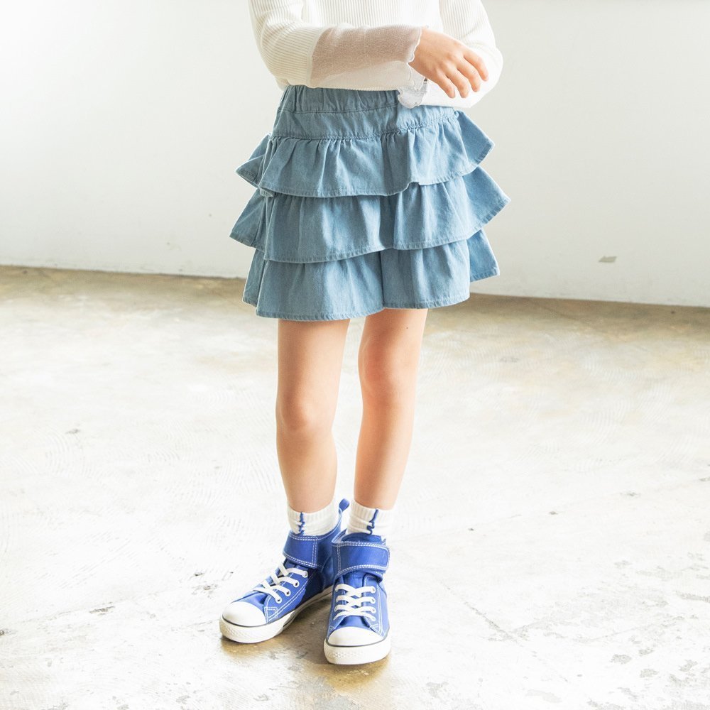 【ブランシェス/branshes / KIDS】のフリルスカート風ショートパンツ インテリア・キッズ・メンズ・レディースファッション・服の通販 founy(ファニー) ファッション Fashion キッズファッション Fashion for Kids ボトムス Bottoms ガーリー Girly, Feminine Style ギンガム Gingham, Gingham Fabric ショート Short, Short Length チェック Check, Plaid, Tartan デニム Denim, Jeans Material フリル Frill, Ruffle ポケット Pocket, Pocket Detail 無地 Plain, Solid Color サックス|ID: prp329100004896321 ipo3291000000036608643