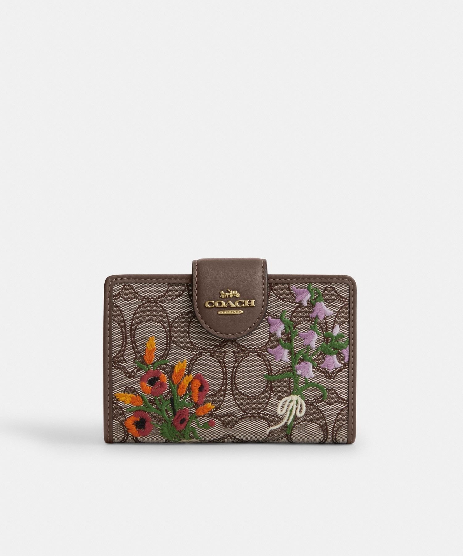 【コーチ/COACH】の【公式】ミディアム コーナー ジップ ウォレット・シグネチャー ジャカード・フローラル エンブロイダリー インテリア・キッズ・メンズ・レディースファッション・服の通販 founy(ファニー) 　ファッション　Fashion　レディースファッション　Fashion for Women　アウトレット　Outlet / Clearance　エンブロイダリー　Embroidery Design　シューズ　Shoes, Footwear　ジップ　Zip, Zipper　財布　Wallet, Purse　BROWN|ID: prp329100004896447 ipo3291000000036609691