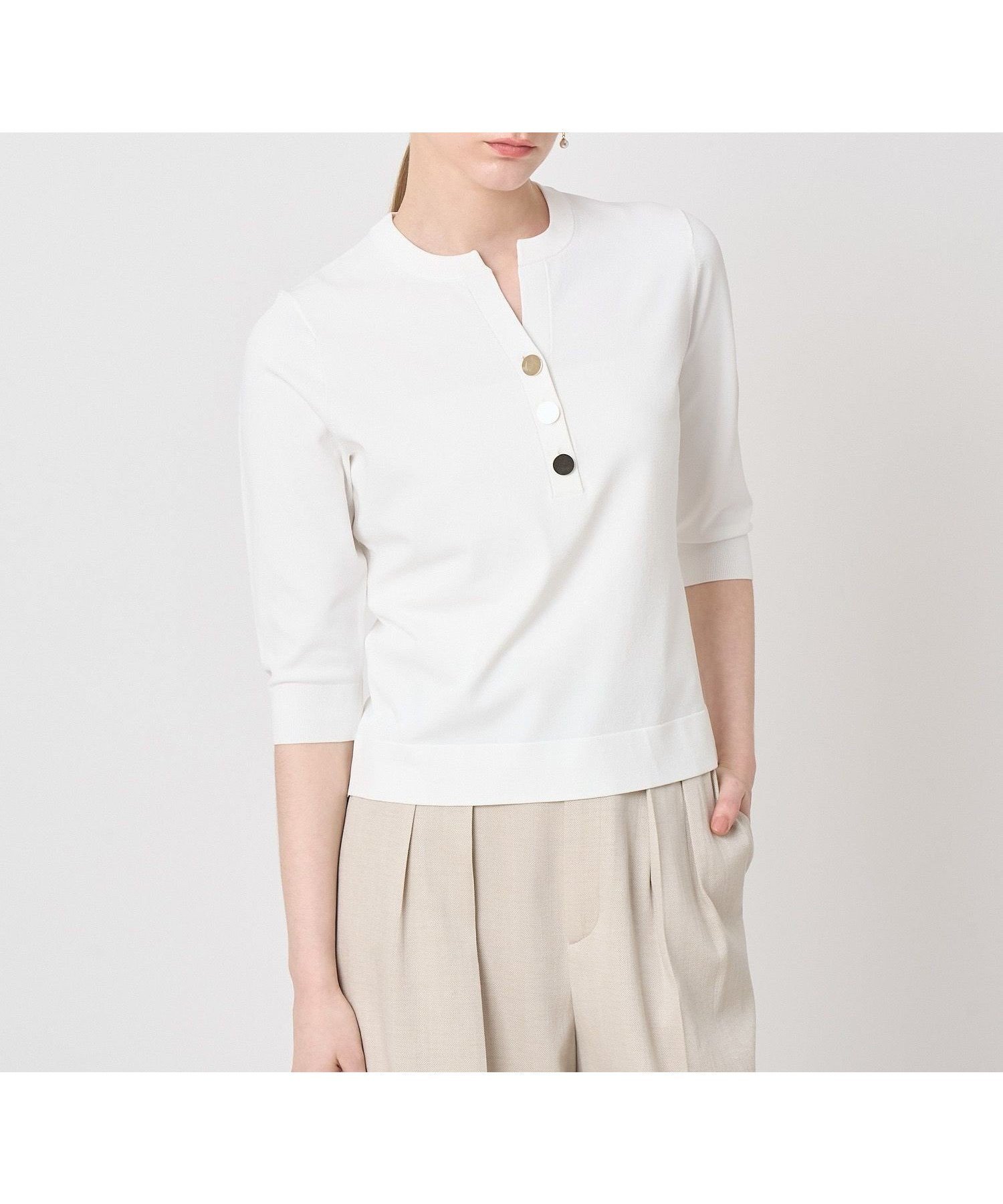 【アナイ/ANAYI】のレーヨンポリエステルストレッチキーネックプルオーバー インテリア・キッズ・メンズ・レディースファッション・服の通販 founy(ファニー) 　ファッション　Fashion　レディースファッション　Fashion for Women　トップス・カットソー　Cut & Sew Tops　カジュアルプルオーバー・ニットトップス　Pullovers & Knit Tops / Casual Pullovers　コンパクト　Compact, Small Size　ストレッチ　Stretch, Stretchy Fabric　スマート　Smart, Elegant　デコルテ　Décolleté, Neckline　ボトム　Bottoms, Lower Wear　S/S・春夏　SS, Spring/Summer, Warm Season　再入荷　Restock / Back in Stock　夏　Summer　white|ID: prp329100004898577 ipo3291000000036647757