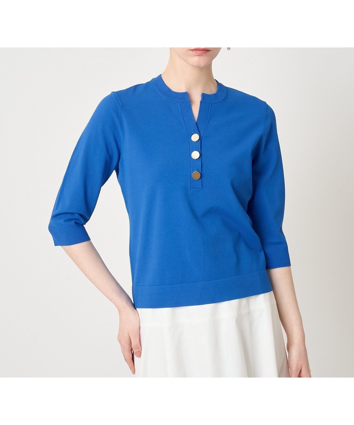 【アナイ/ANAYI】のレーヨンポリエステルストレッチキーネックプルオーバー インテリア・キッズ・メンズ・レディースファッション・服の通販 founy(ファニー) 　ファッション　Fashion　レディースファッション　Fashion for Women　トップス・カットソー　Cut & Sew Tops　カジュアルプルオーバー・ニットトップス　Pullovers & Knit Tops / Casual Pullovers　コンパクト　Compact, Small Size　ストレッチ　Stretch, Stretchy Fabric　スマート　Smart, Elegant　デコルテ　Décolleté, Neckline　ボトム　Bottoms, Lower Wear　S/S・春夏　SS, Spring/Summer, Warm Season　再入荷　Restock / Back in Stock　夏　Summer　blue|ID: prp329100004898577 ipo3291000000036647759