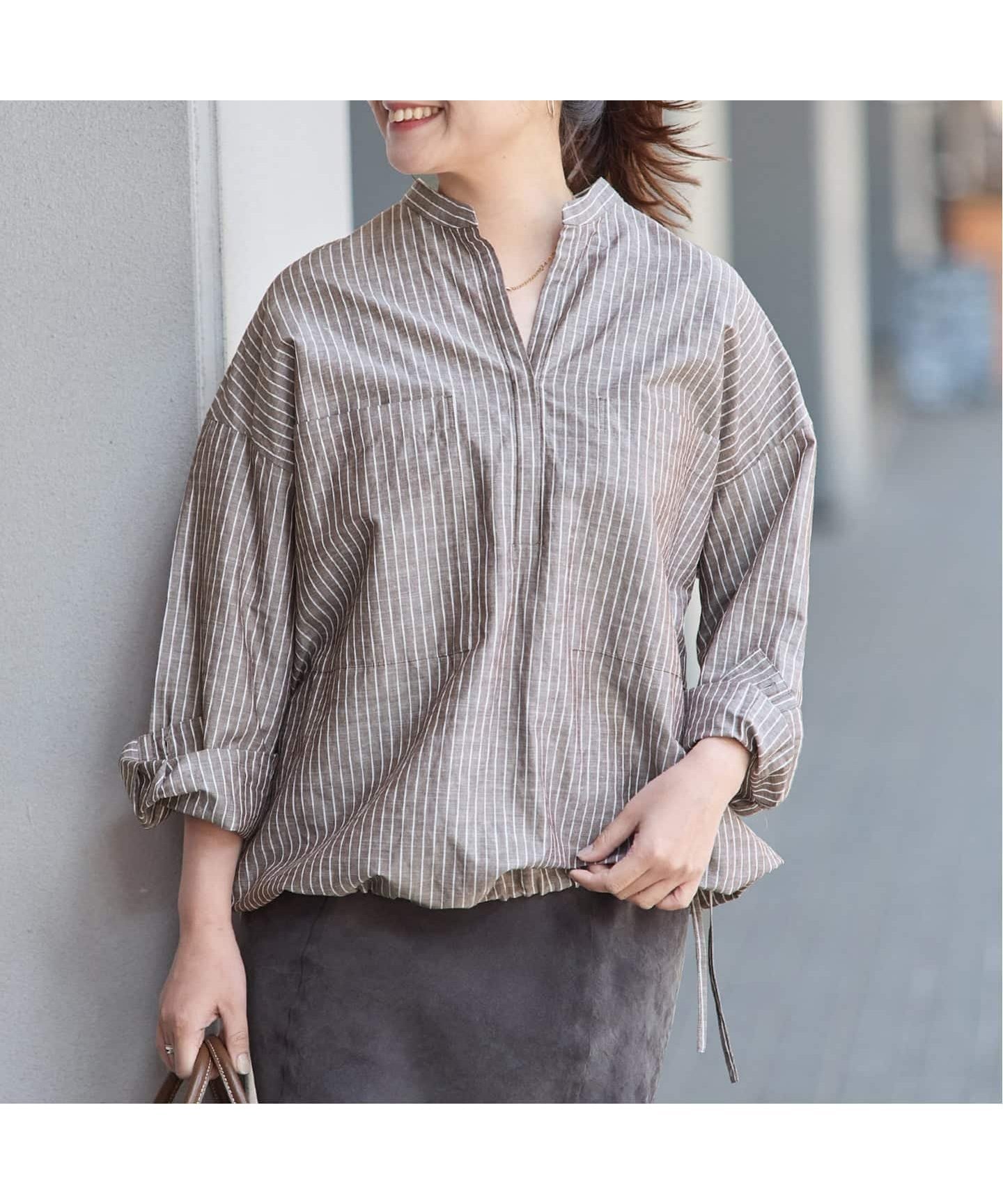 【ジャーナルスタンダード/JOURNAL STANDARD】の《追加》ハードマンズリネンコットンスキッパーシャツ インテリア・キッズ・メンズ・レディースファッション・服の通販 founy(ファニー) 　ファッション　Fashion　レディースファッション　Fashion for Women　トップス・カットソー　Cut & Sew Tops　シャツ・ブラウス・オフィスカジュアル　Elegant Blouses & Button-Ups　インナー　Innerwear　スキッパー　Skipper, Open Collar　ブラウジング　Blouson Silhouette, Cinched Waist　ポケット　Pocket, Pocket Detail　リネン　Linen, Linen Fabric　エレガント 上品　Elegant　ブラウン A|ID: prp329100004898599 ipo3291000000036648007