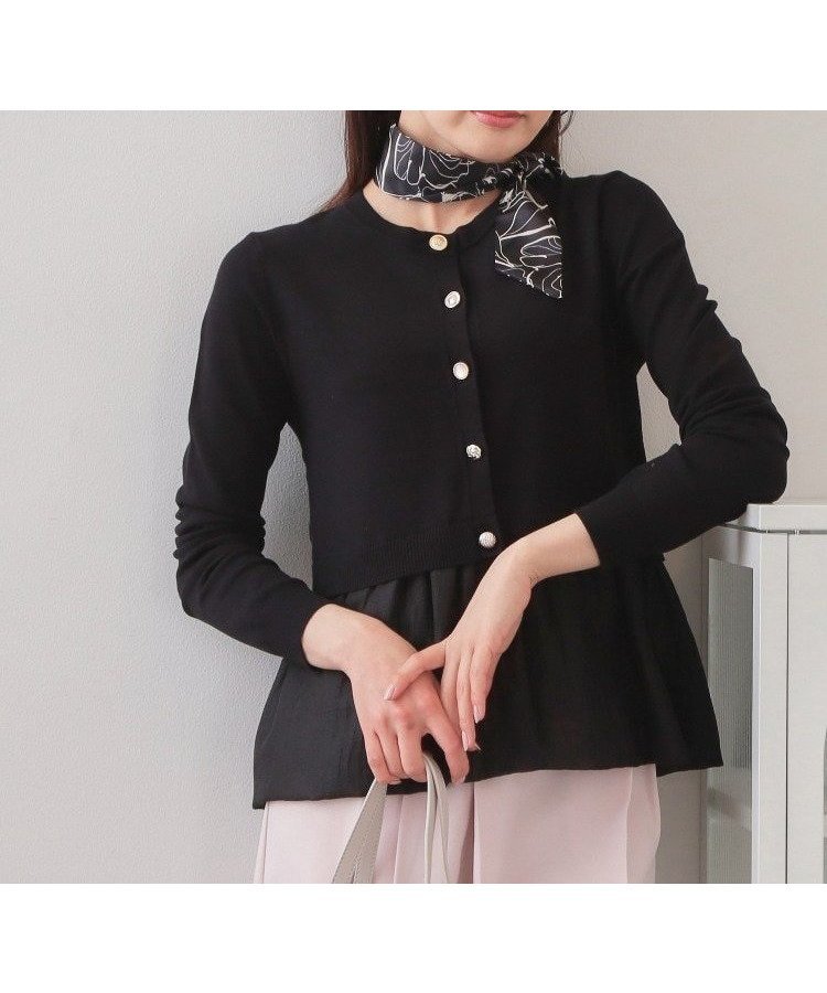 【インデックス/INDEX】のペプラムレイヤード多釦カーディガン【洗濯機OK】 インテリア・キッズ・メンズ・レディースファッション・服の通販 founy(ファニー) 　ファッション　Fashion　レディースファッション　Fashion for Women　トップス・カットソー　Cut & Sew Tops　カーディガン・羽織り　Layered Style Cardigans　カーディガン　Cardigan, Knitwear　シアー　Sheer, See-Through　シンプル　Simple, Minimal　スマート　Smart, Elegant　デニム　Denim, Jeans Material　ドッキング　Docking, Mixed Material　バルーン　Balloon, Balloon Silhouette　フェミニン　Feminine, Girly　フロント　Front, Front Design　ペプラム　Peplum, Flared Hem　エレガント 上品　Elegant　ブラック|ID: prp329100004898617 ipo3291000000036648225