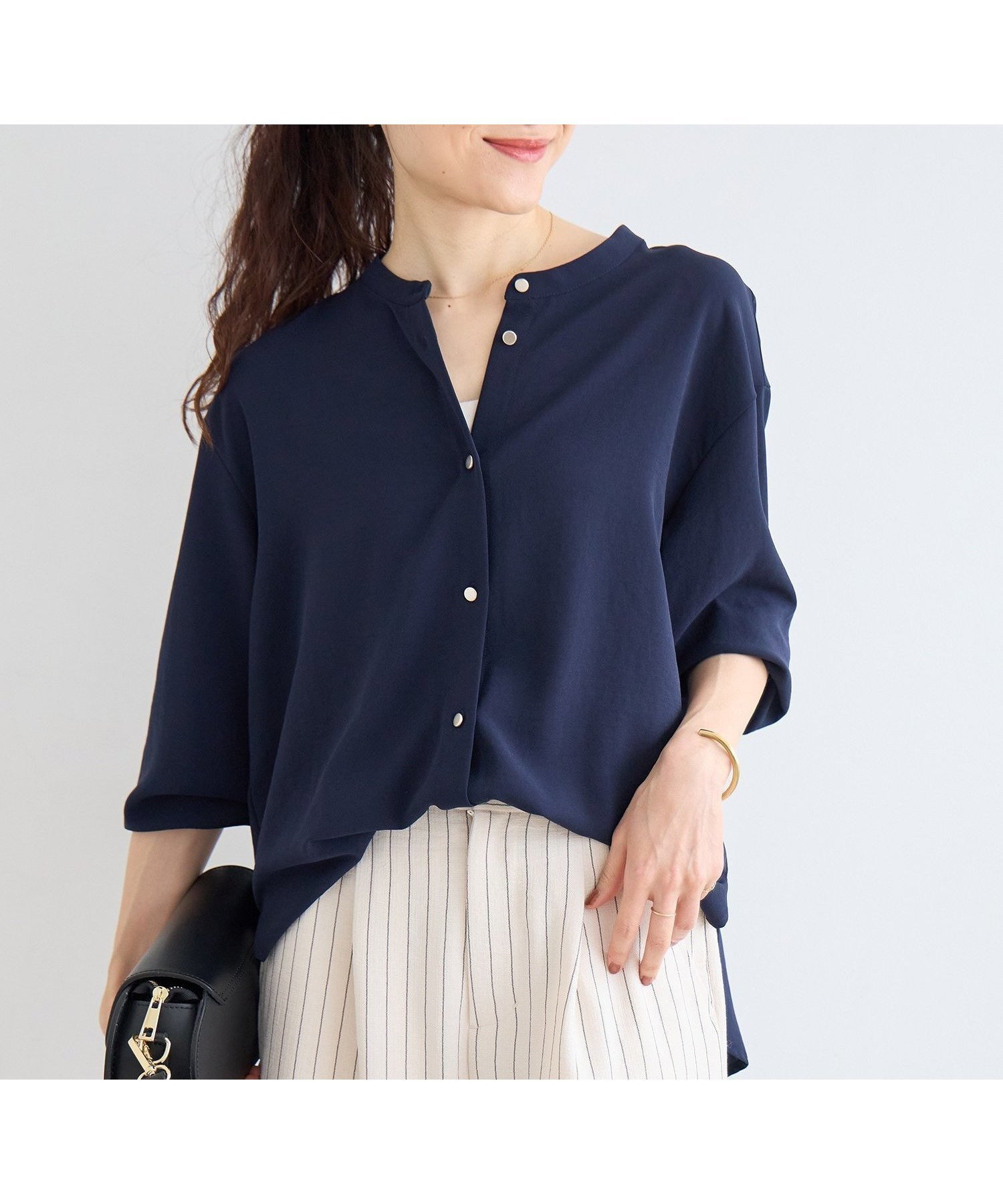 【ルクールブラン/le.coeur blanc】の2WAYジョーゼットギャザースリーブブラウス インテリア・キッズ・メンズ・レディースファッション・服の通販 founy(ファニー) 　ファッション　Fashion　レディースファッション　Fashion for Women　トップス・カットソー　Cut & Sew Tops　シャツ・ブラウス・オフィスカジュアル　Elegant Blouses & Button-Ups　ギャザー　Gathered, Ruffled　今季　This Season, Current Season　シンプル　Simple, Minimal　ジョーゼット　Georgette, Semi-Sheer Fabric　ストレッチ　Stretch, Stretchy Fabric　ストレート　Straight, Straight Cut　人気　Popular, Best Seller　長袖　Long Sleeve, Full Sleeve　フロント　Front, Front Design　ベーシック　Basic, Essential　ロング　Long, Long-Length　おすすめ　Recommended / Our Picks　ネイビー|ID: prp329100004898655 ipo3291000000036648571