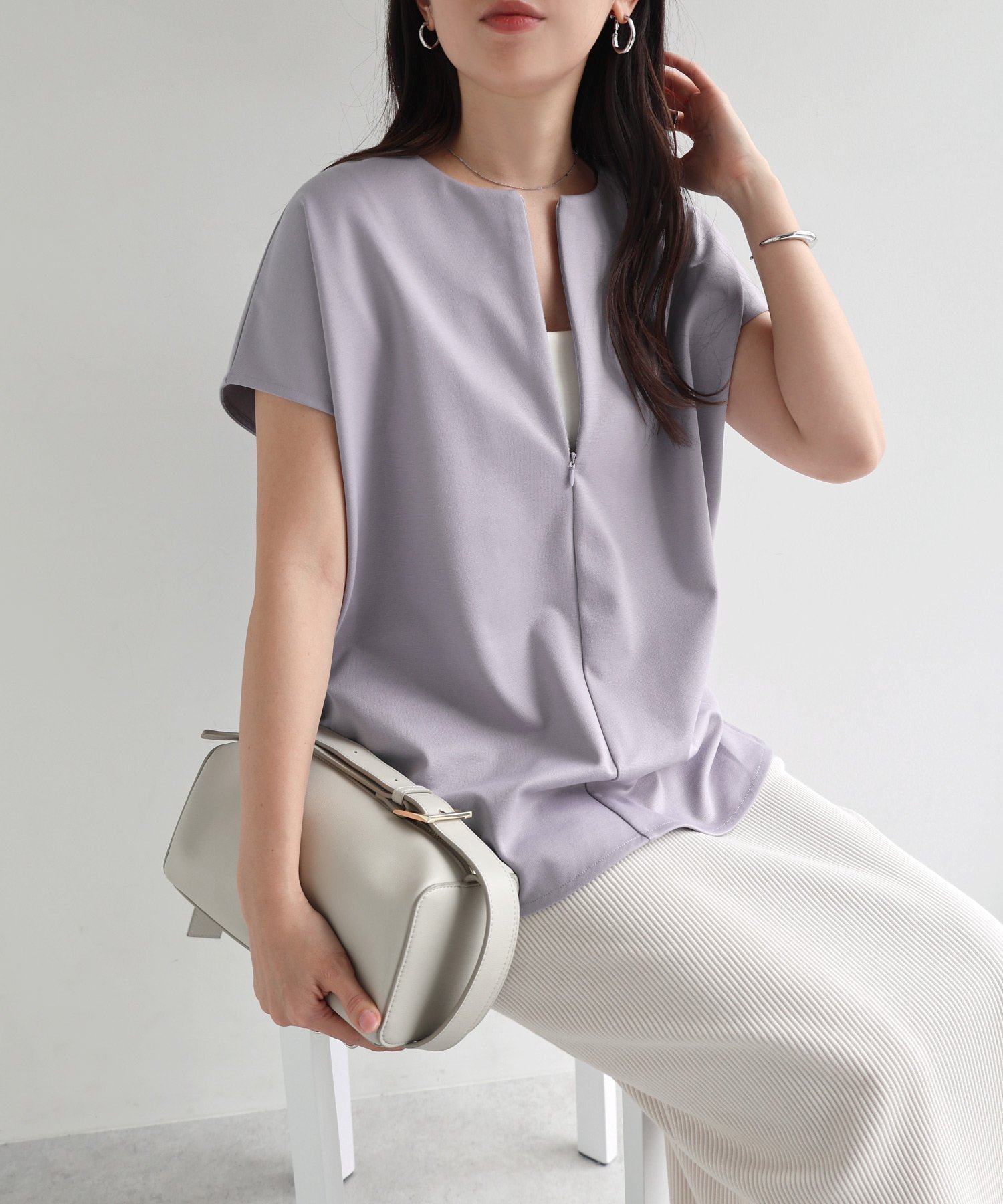 【アンドミー/andme】のきれいめ ポンチ 2way トップス インテリア・キッズ・メンズ・レディースファッション・服の通販 founy(ファニー) 　ファッション　Fashion　レディースファッション　Fashion for Women　トップス・カットソー　Cut & Sew Tops　インナー　Innerwear　カットソー　Cut and Sewn Top　キャミ　Camisole, Cami Top　サロペット　Overalls, Salopette　ジップ　Zip, Zipper　スキッパー　Skipper, Open Collar　スリーブ　Sleeve, Long Sleeve / Short Sleeve　人気　Popular, Best Seller　長袖　Long Sleeve, Full Sleeve　フレンチ　French, French Style　ヘムライン　Hemline, Bottom Cut　おすすめ　Recommended / Our Picks　ブルーグレー|ID: prp329100004898704 ipo3291000000036648995