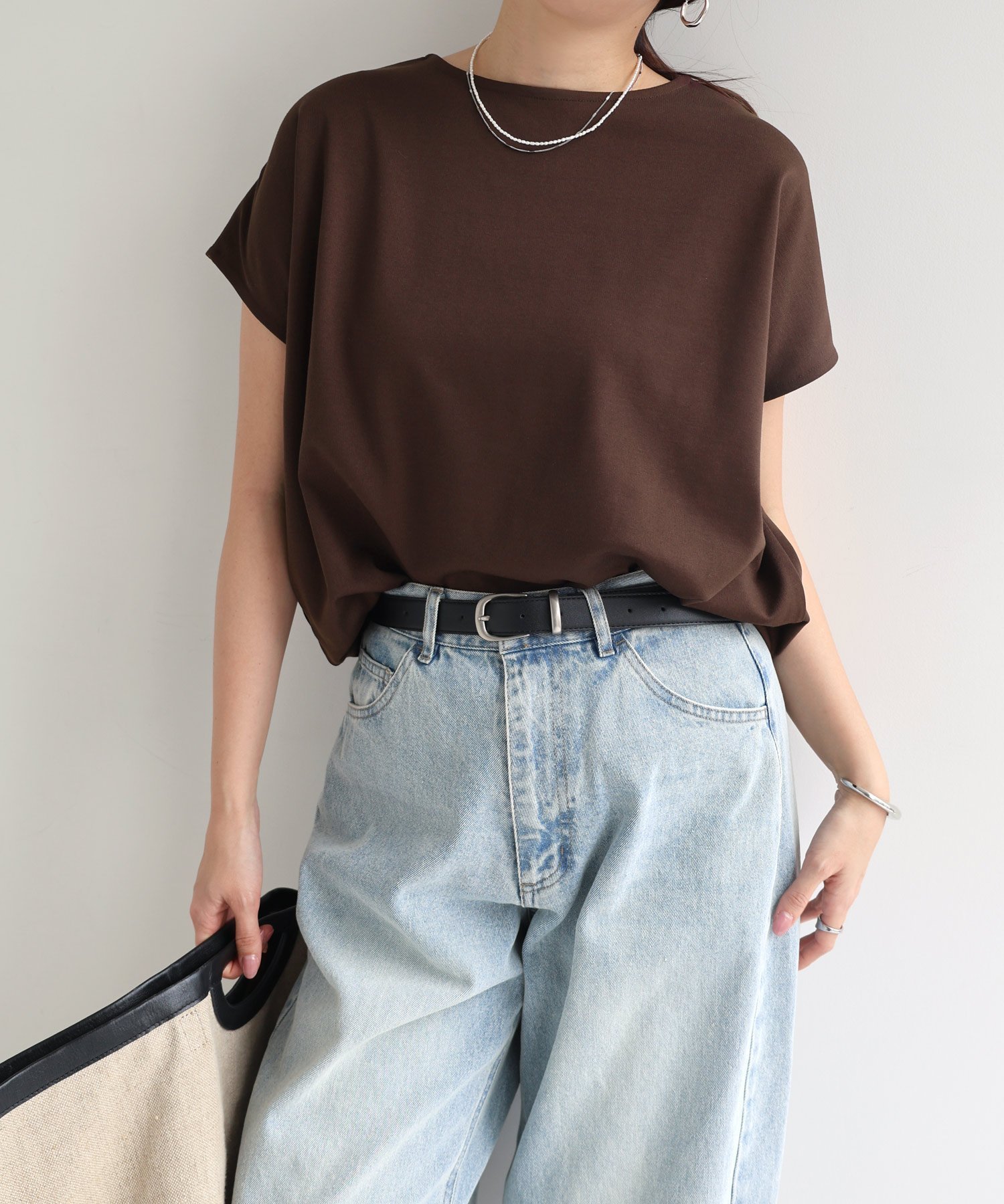 【アンドミー/andme】のきれいめ ポンチ 2way トップス インテリア・キッズ・メンズ・レディースファッション・服の通販 founy(ファニー) 　ファッション　Fashion　レディースファッション　Fashion for Women　トップス・カットソー　Cut & Sew Tops　インナー　Innerwear　カットソー　Cut and Sewn Top　キャミ　Camisole, Cami Top　サロペット　Overalls, Salopette　ジップ　Zip, Zipper　スキッパー　Skipper, Open Collar　スリーブ　Sleeve, Long Sleeve / Short Sleeve　人気　Popular, Best Seller　長袖　Long Sleeve, Full Sleeve　フレンチ　French, French Style　ヘムライン　Hemline, Bottom Cut　おすすめ　Recommended / Our Picks　ブラウン|ID: prp329100004898704 ipo3291000000036648997