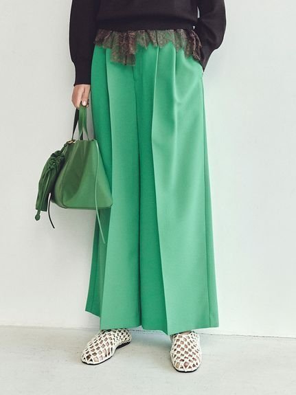 【ミラオーウェン/Mila Owen】のドライタッチ2タックワイドパンツ インテリア・キッズ・メンズ・レディースファッション・服の通販 founy(ファニー) 　ファッション　Fashion　レディースファッション　Fashion for Women　パンツ　Pants & Trousers　スタイリッシュ　Stylish, Fashionable　ストレッチ　Stretch, Stretchy Fabric　スマート　Smart, Elegant　スラックス　Slacks, Dress Pants　センター　Center, Center Line　フロント　Front, Front Design　ワイド　Wide, Wide Fit　夏　Summer　GRN[024]|ID: prp329100004898733 ipo3291000000036649303