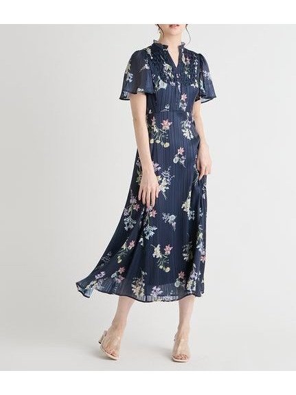 【セルフォード/CELFORD】のボタニカルプリントワンピース インテリア・キッズ・メンズ・レディースファッション・服の通販 founy(ファニー) 　ファッション　Fashion　レディースファッション　Fashion for Women　ワンピース　Dresses　ウェーブ　Wavy Pattern　春　Spring　サテン　Satin, Glossy Fabric　ストライプ　Stripe, Striped Pattern　スマート　Smart, Elegant　スリーブ　Sleeve, Long Sleeve / Short Sleeve　バランス　Balance, Style Balance　フレア　Flare, Flared　プリント　Print, Printed Pattern　マーメイド　Mermaid, Fishtail Silhouette　リボン　Ribbon, Bow　おすすめ　Recommended / Our Picks　NVY[089]|ID: prp329100004898754 ipo3291000000036649389