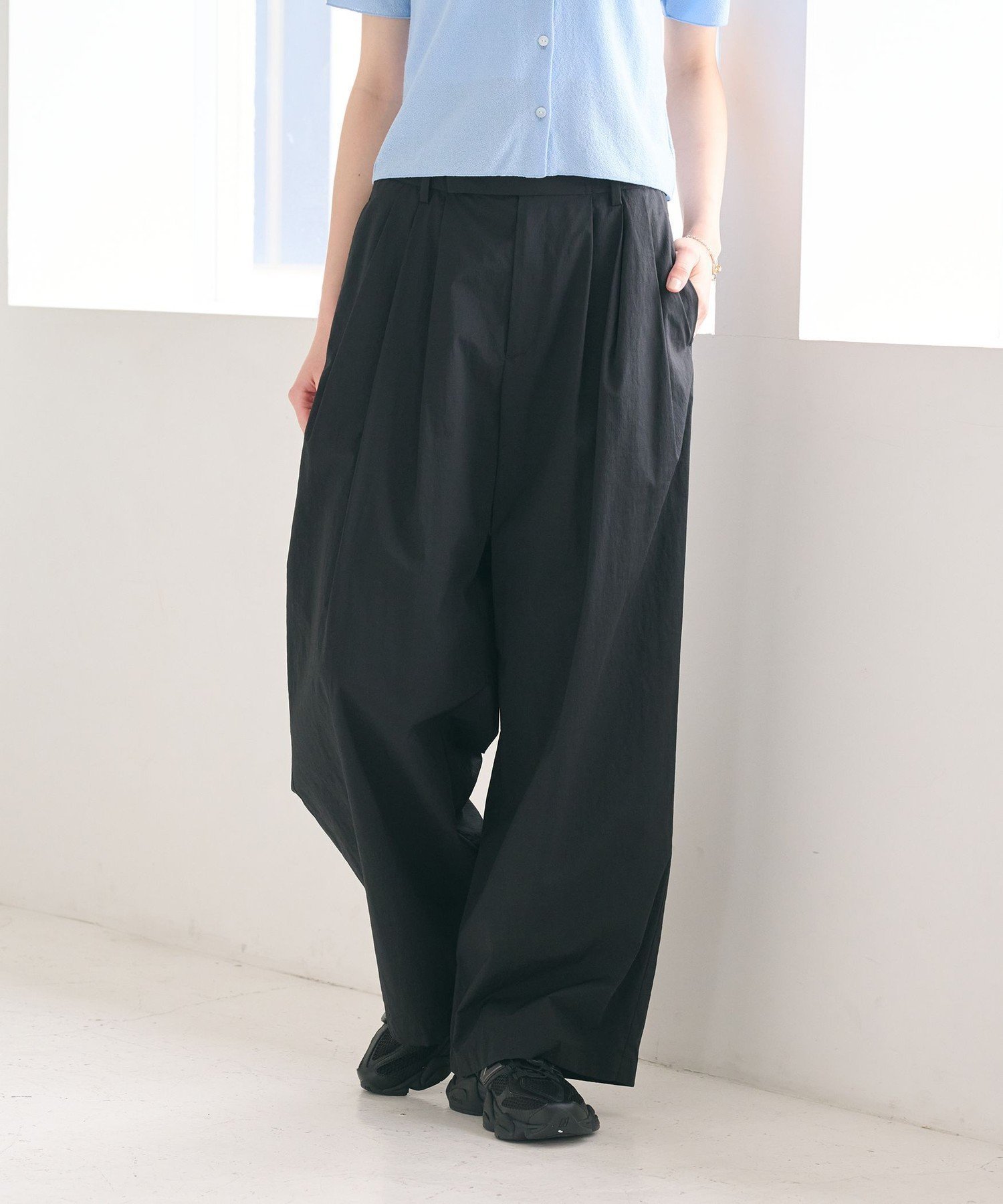 【ビューティ&ユース ユナイテッドアローズ/BEAUTY&YOUTH / UNITED ARROWS】のナイロンコットン ワイドタックパンツ ウォッシャブル インテリア・キッズ・メンズ・レディースファッション・服の通販 founy(ファニー) 　ファッション　Fashion　レディースファッション　Fashion for Women　パンツ　Pants & Trousers　ウォッシャブル　Machine Washable　春　Spring　洗える　Machine Washable　カットソー　Cut and Sewn Top　シンプル　Simple, Minimal　タイプライター　Typewriter Fabric, Crisp Cotton　定番　Standard, Basic Item　人気　Popular, Best Seller　フロント　Front, Front Design　リラックス　Relax, Relaxed Fit　ワイド　Wide, Wide Fit　S/S・春夏　SS, Spring/Summer, Warm Season　おすすめ　Recommended / Our Picks　夏　Summer　BLACK|ID: prp329100004898759 ipo3291000000036649408