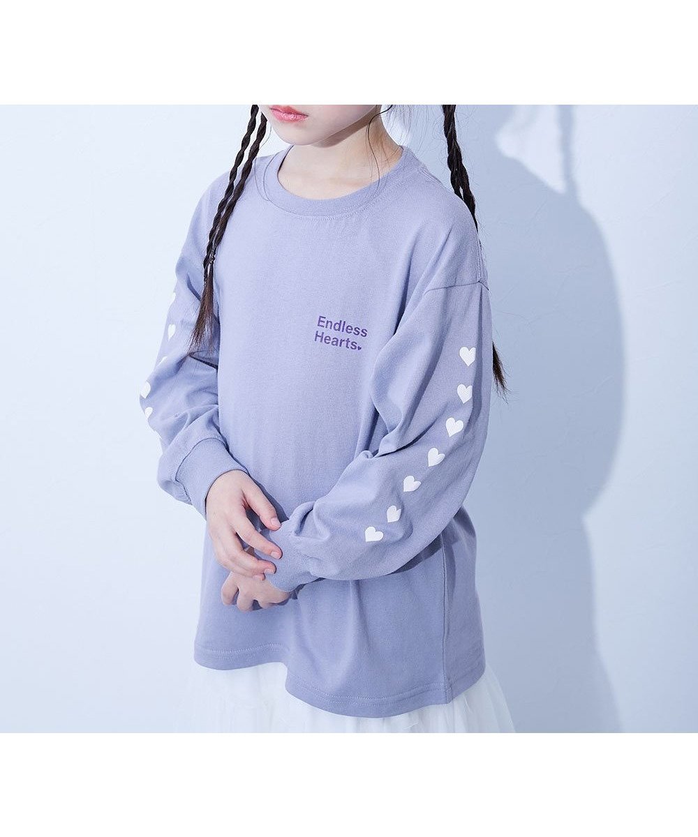 【デビロック/devirock / KIDS】の綿100% デビラボ ガールズ BIGシルエットプリント袖リブ 長袖Tシャツ ロンT 25AW インテリア・キッズ・メンズ・レディースファッション・服の通販 founy(ファニー) 　ファッション　Fashion　キッズファッション　Fashion for Kids　トレンド　Trend, Trending Now　長袖　Long Sleeve, Full Sleeve　プリント　Print, Printed Pattern　おすすめ　Recommended / Our Picks　2025年　2025　2025-2026秋冬・A/W　Autumn/Winter 2025–26 AW25–26　002-袖ハート-Gブルー|ID: prp329100004899997 ipo3291000000036662314