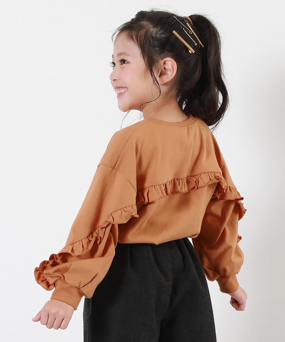 【デビロック/devirock / KIDS】のえらべるフリルアソート ガールズ 長袖Tシャツ ロンT トップス 25AW インテリア・キッズ・メンズ・レディースファッション・服の通販 founy(ファニー) 　ファッション　Fashion　キッズファッション　Fashion for Kids　トップス・カットソー　Cut & Sew Tops　デニム　Denim, Jeans Material　長袖　Long Sleeve, Full Sleeve　フリル　Frill, Ruffle　おすすめ　Recommended / Our Picks　2025年　2025　2025-2026秋冬・A/W　Autumn/Winter 2025–26 AW25–26　003-バックフリル-パンプキン|ID: prp329100004900046 ipo3291000000036662752