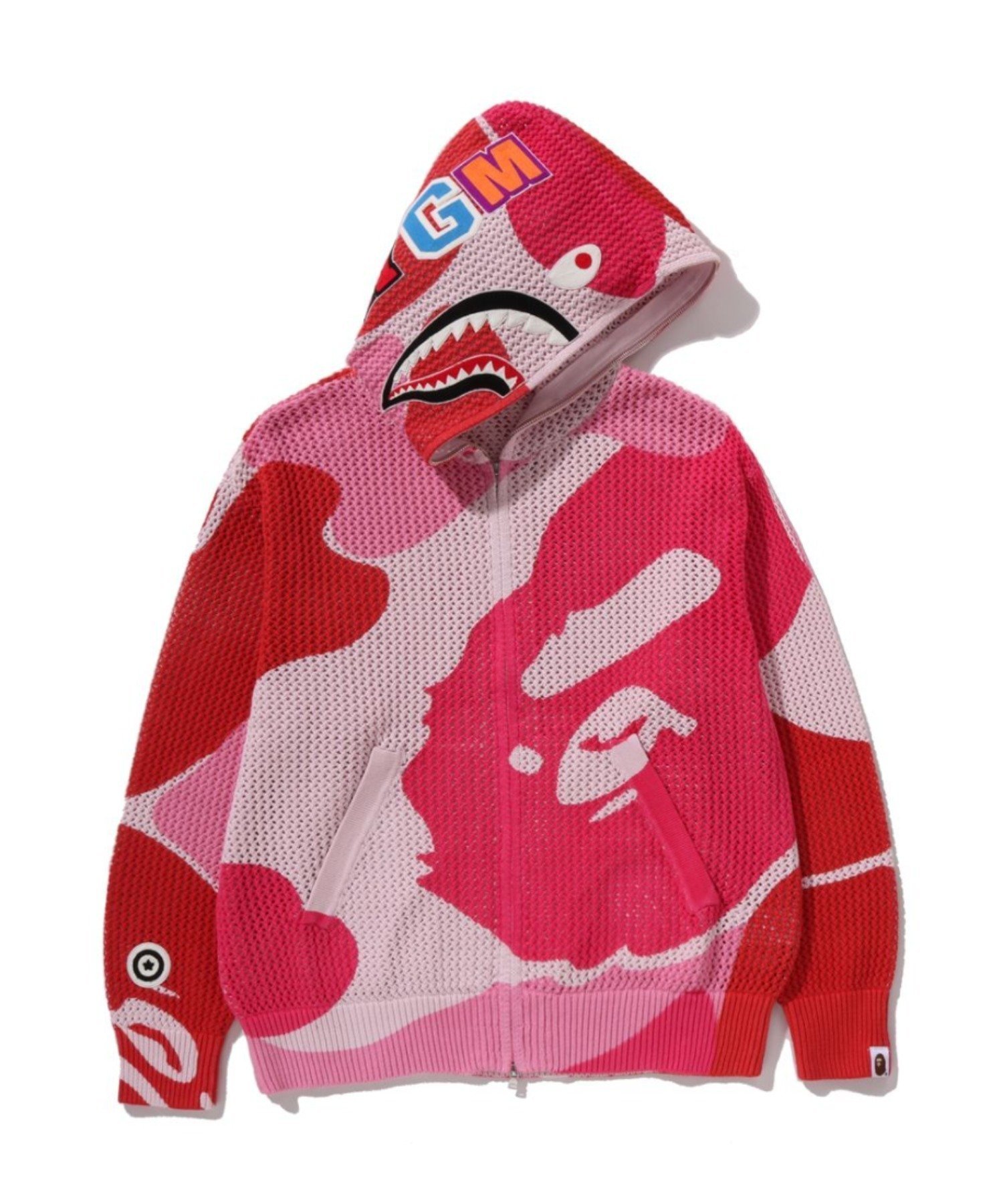 【ア ベイシング エイプ/A BATHING APE】のABC CAMO CROCHET SHARK RELAXED FIT FULL ZIP HOODIE インテリア・キッズ・メンズ・レディースファッション・服の通販 founy(ファニー) 　ファッション　Fashion　レディースファッション　Fashion for Women　クロシェ　Crochet, Knitted Lace　コレクション　Collection, Seasonal Line　シアー　Sheer, See-Through　パターン　Pattern, Design Print　モチーフ　Motif, Design Theme　人気　Popular, Best Seller　PINK|ID: prp329100004900120 ipo3291000000036663330