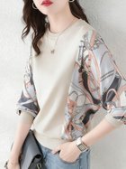 【ドゥーベル/Doux Belle】のプリント袖切替トップス レディース トップス 人気、トレンドファッション・服の通販 founy(ファニー) ファッション Fashion レディースファッション Fashion for Women トップス・カットソー Cut & Sew Tops プリント Print, Printed Pattern リラックス Relax, Relaxed Fit 切替 Switching, Contrast Panel 春 Spring 無地 Plain, Solid Color 秋 Autumn 長袖 Long Sleeve, Full Sleeve thumbnail ベージュ|ID: prp329100004900189 ipo3291000000036663842