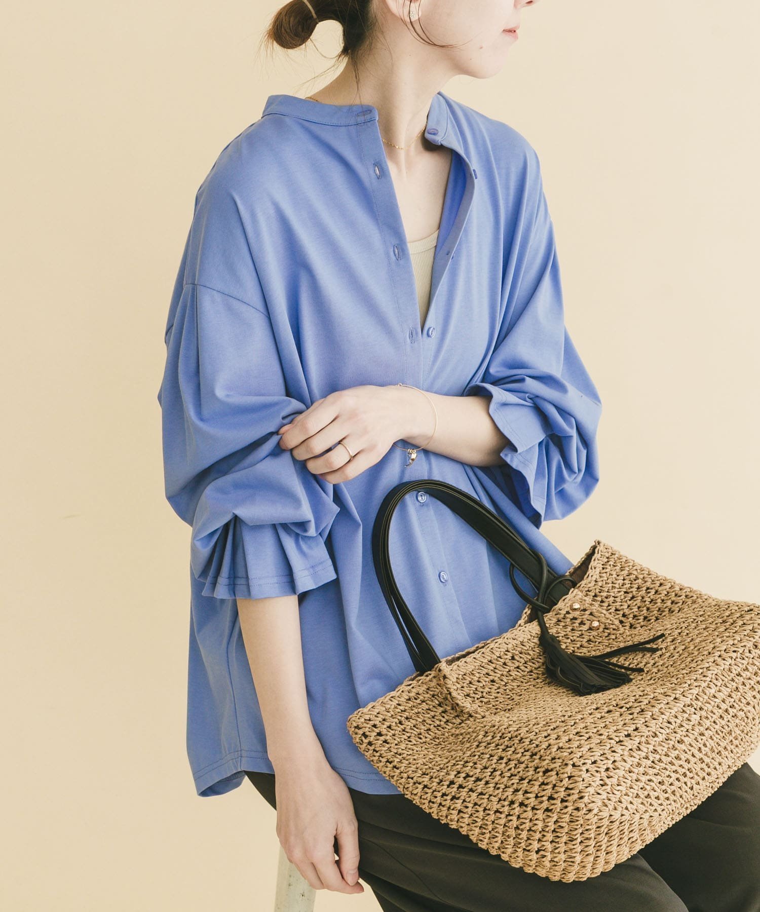 【アイテムズアーバンリサーチ/ITEMS URBAN RESEARCH】のバンドカラーソデタックカットソー インテリア・キッズ・メンズ・レディースファッション・服の通販 founy(ファニー) ファッション Fashion レディースファッション Fashion for Women トップス・カットソー Cut & Sew Tops カットソー・ベーシックTシャツ Cut-and-Sewn Tops / Stretch Tees & Basics 2026年 2026 カットソー Cut and Sewn Top シャーリング Shirring, Ruched 夏 Summer S/S・春夏 SS, Spring/Summer, Warm Season ブルー|ID: prp329100004900262 ipo3291000000036664475