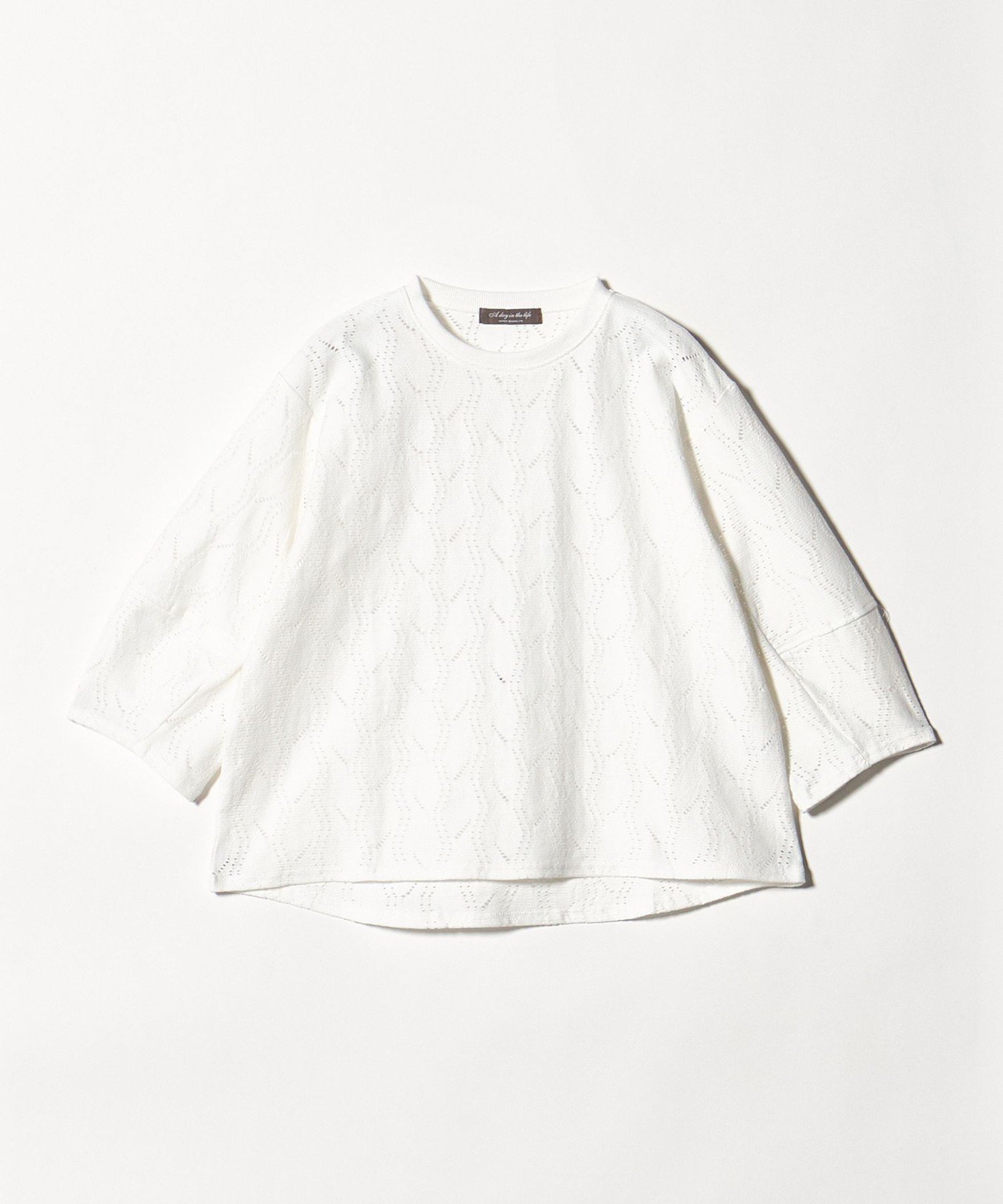 【ユナイテッドアローズ/UNITED ARROWS】のリーフジャガード ランタンスリーブ プルオーバー 7分袖 A DAY IN THE LIFE インテリア・キッズ・メンズ・レディースファッション・服の通販 founy(ファニー) ファッション Fashion レディースファッション Fashion for Women トップス・カットソー Cut & Sew Tops カジュアルプルオーバー・ニットトップス Pullovers & Knit Tops / Casual Pullovers 春 Spring カットソー Cut and Sewn Top コンパクト Compact, Small Size スラックス Slacks, Dress Pants スリーブ Sleeve, Long Sleeve / Short Sleeve デニム Denim, Jeans Material トレンド Trend, Trending Now 人気 Popular, Best Seller バランス Balance, Style Balance リーフ Leaf, Botanical Leaf レース Lace, Lace Fabric ロング Long, Long-Length ワイド Wide, Wide Fit S/S・春夏 SS, Spring/Summer, Warm Season アウトレット Outlet / Clearance 夏 Summer ビジネス 仕事 通勤 Business / Work / Commuting OFF WHITE|ID: prp329100004900311 ipo3291000000036664992